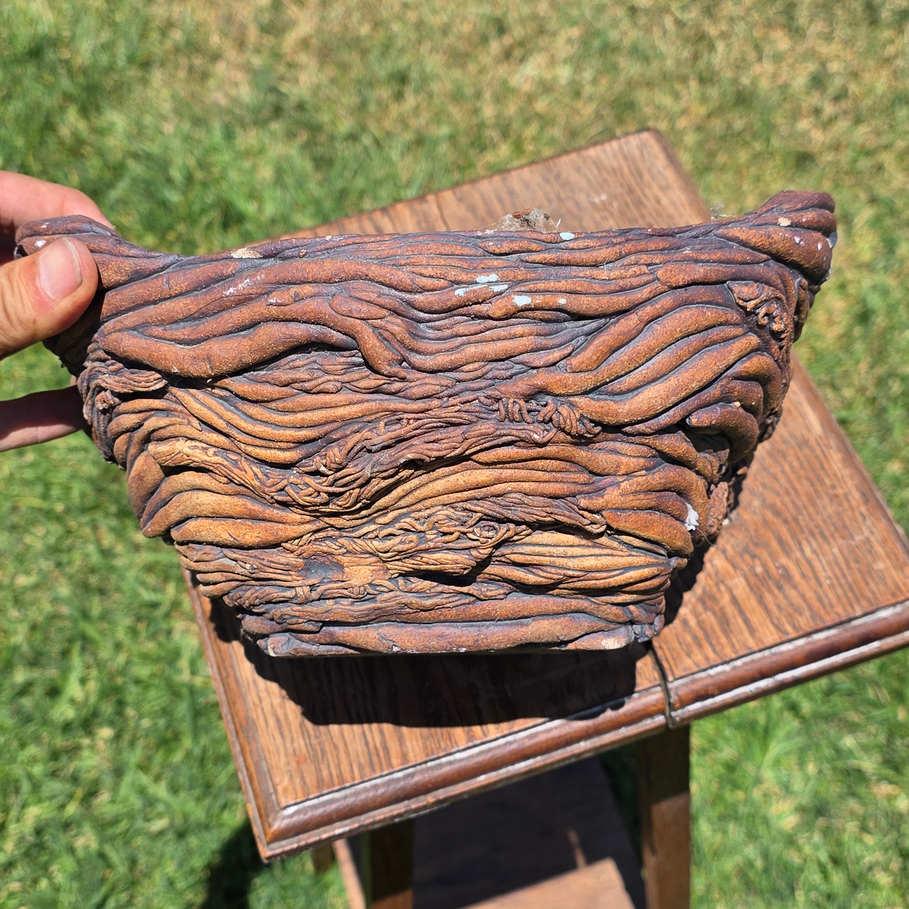 Vintage Faux Bois Root Vine Hanging Planter Heavy Pottery Rustic Brutalist Wabi