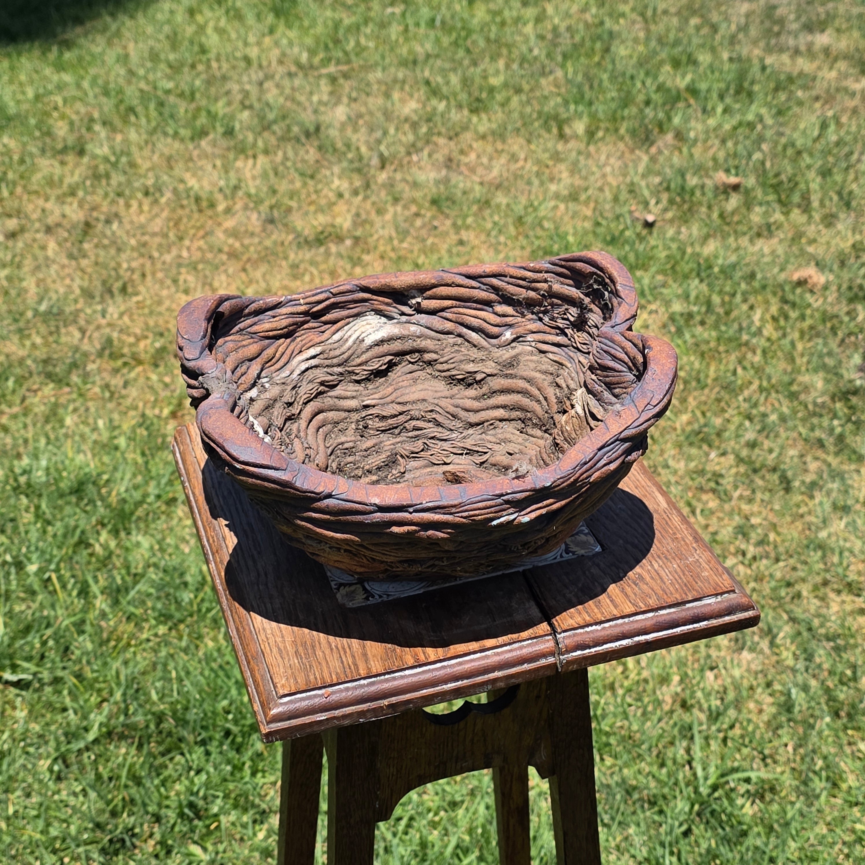 Vintage Faux Bois Root Vine Hanging Planter Heavy Pottery Rustic Brutalist Wabi