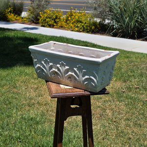 Vintage Italian White Glaze Terra Cotta Rectangular Planter Window Box Acanthus