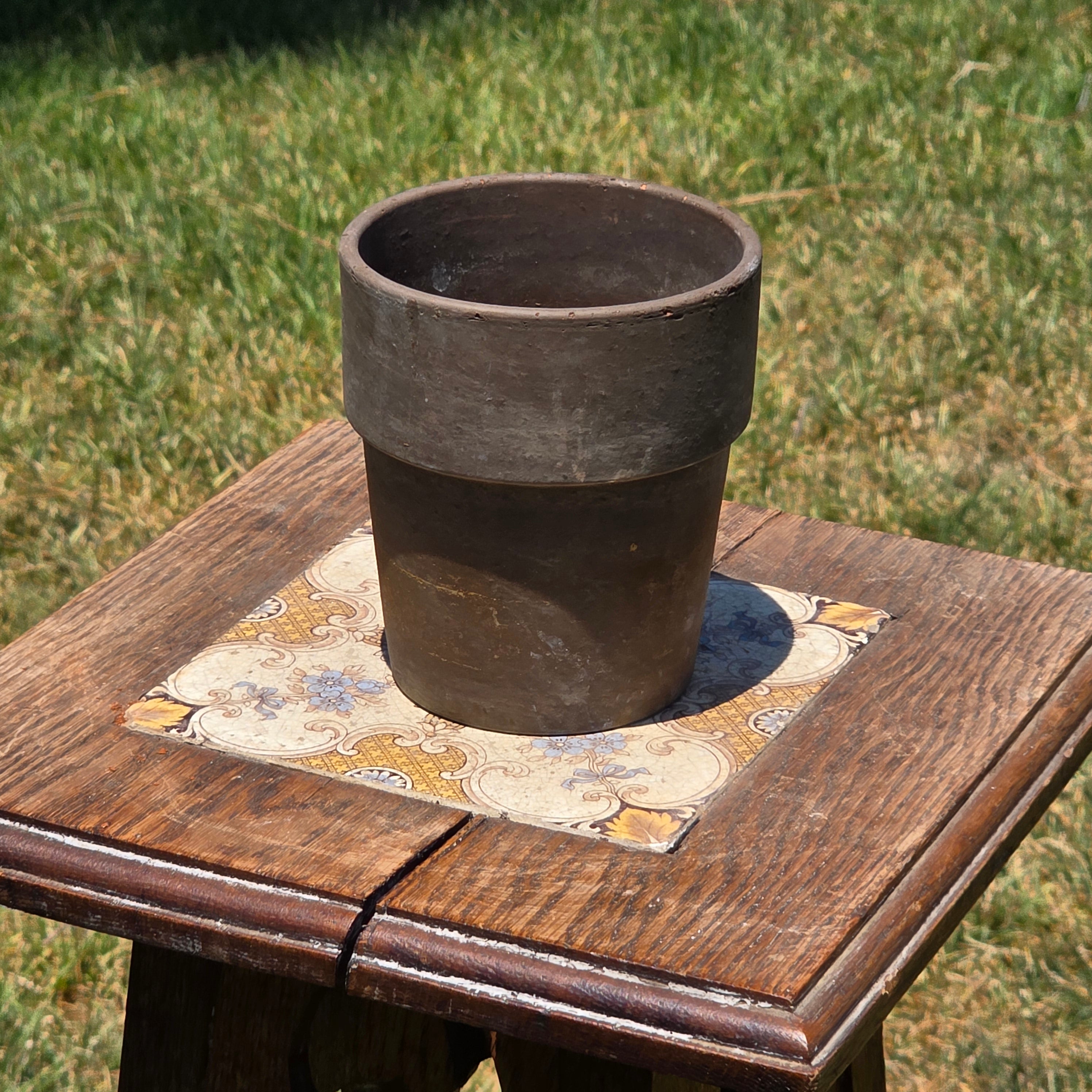 Vintage Unglazed Stoneware Planter Pot Dark Brown Small Rustic Succulent Cactus