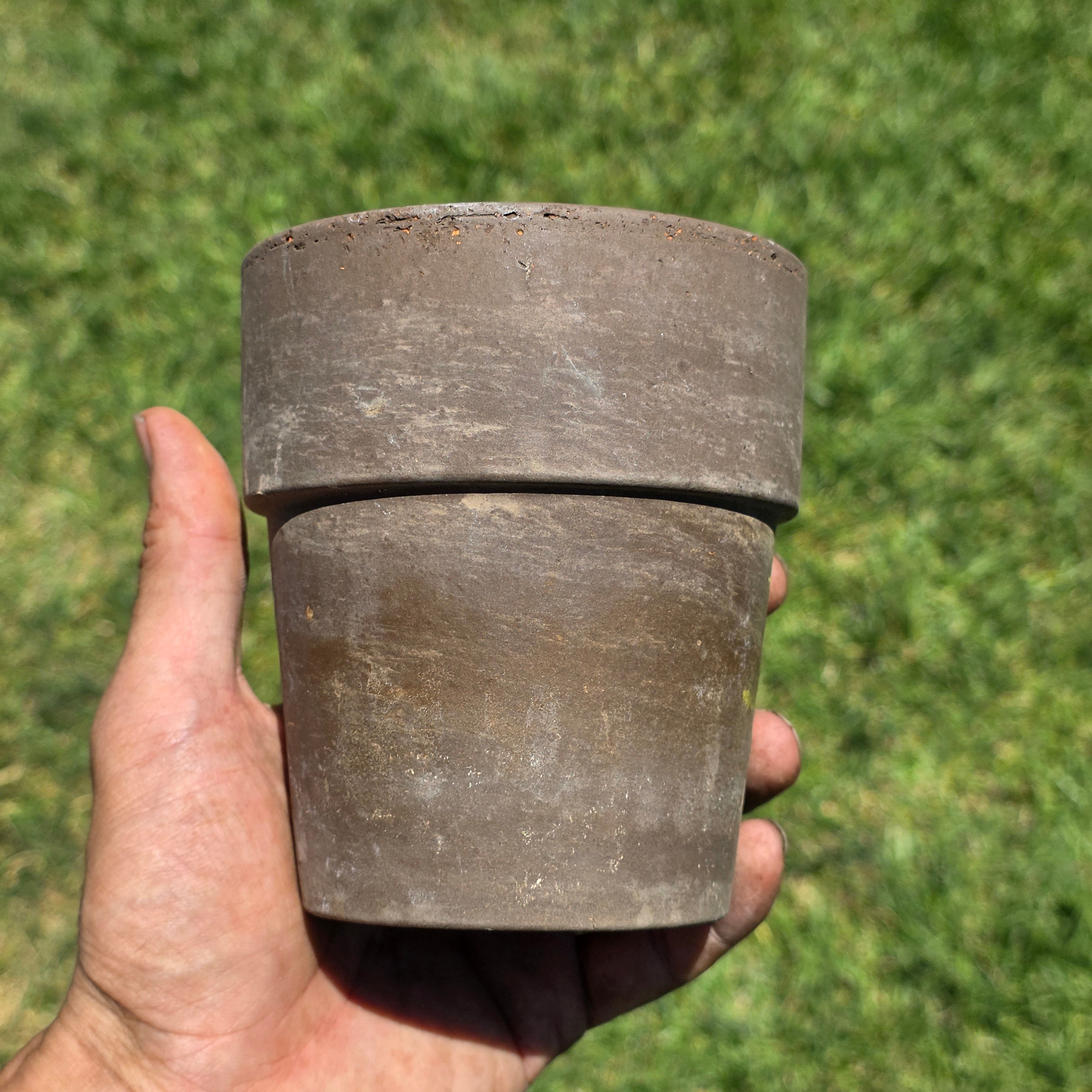 Vintage Unglazed Stoneware Planter Pot Dark Brown Small Rustic Succulent Cactus