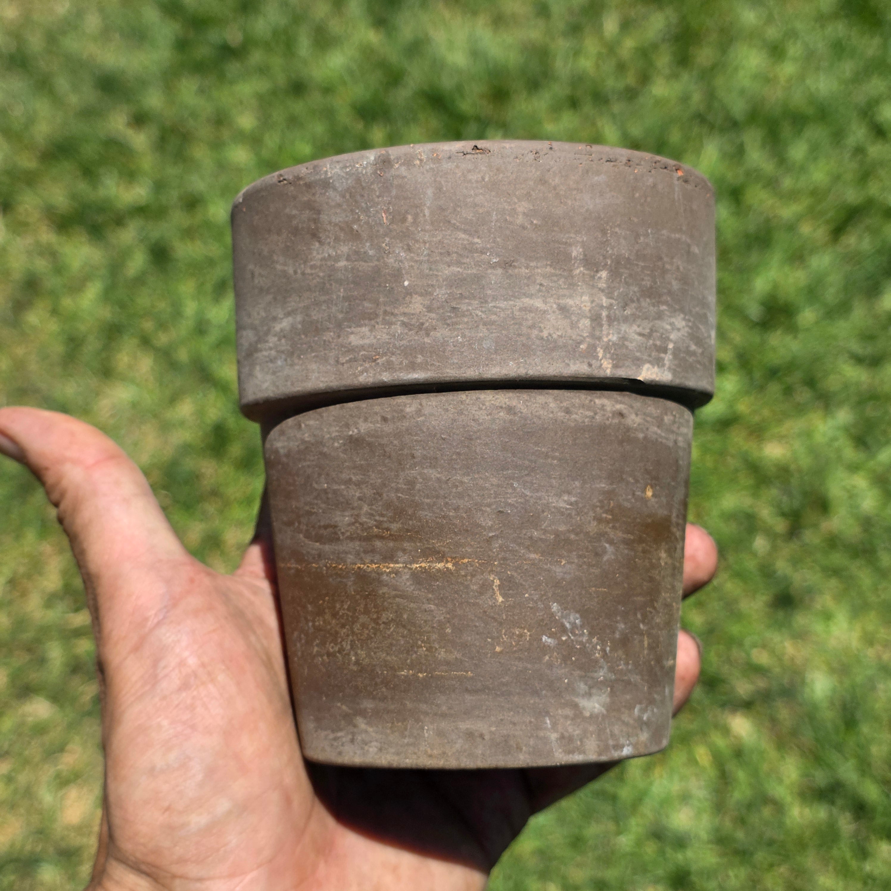Vintage Unglazed Stoneware Planter Pot Dark Brown Small Rustic Succulent Cactus