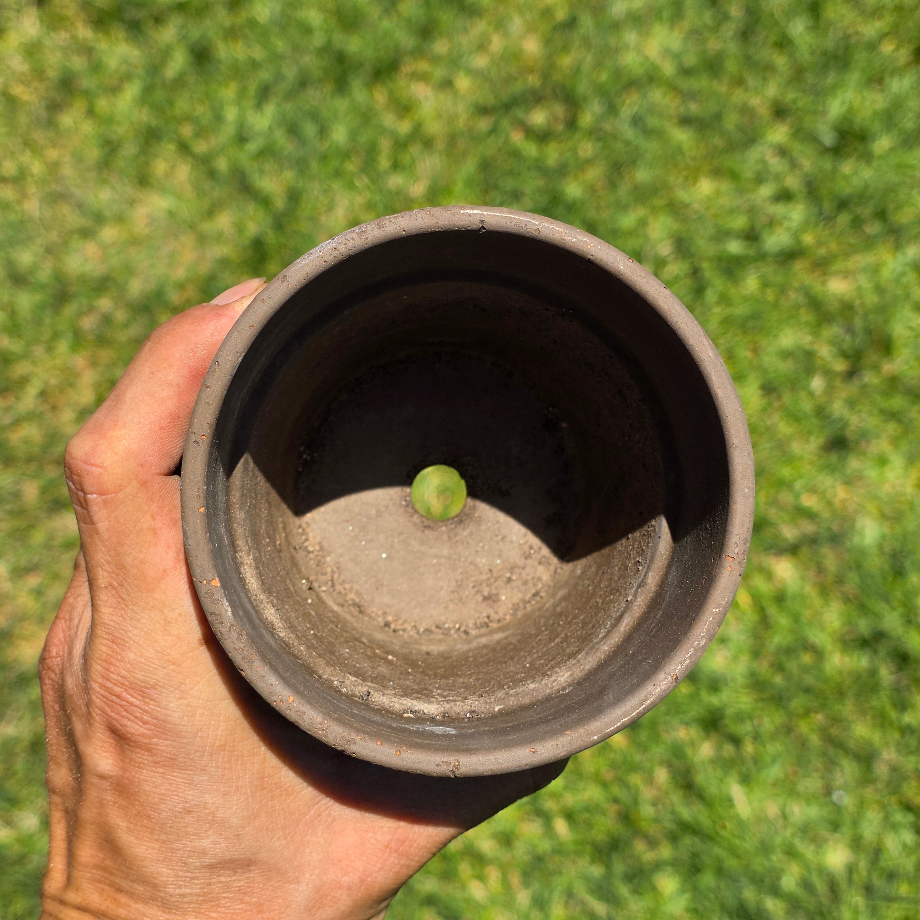 Vintage Unglazed Stoneware Planter Pot Dark Brown Small Rustic Succulent Cactus