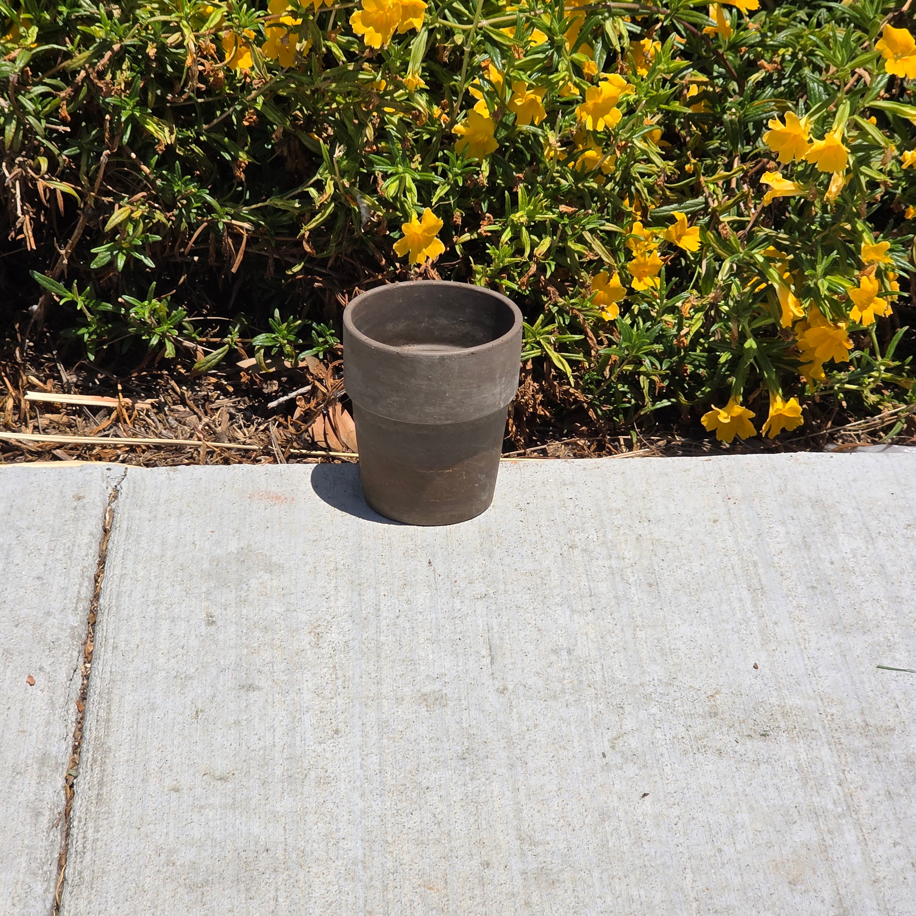 Vintage Unglazed Stoneware Planter Pot Dark Brown Small Rustic Succulent Cactus