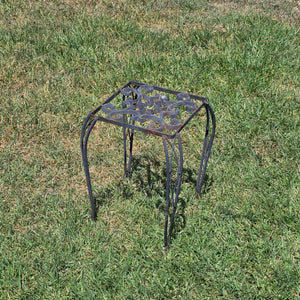 Vintage Wrought Iron Plant Stand Square Rustic Metal Table Intertwined Legs