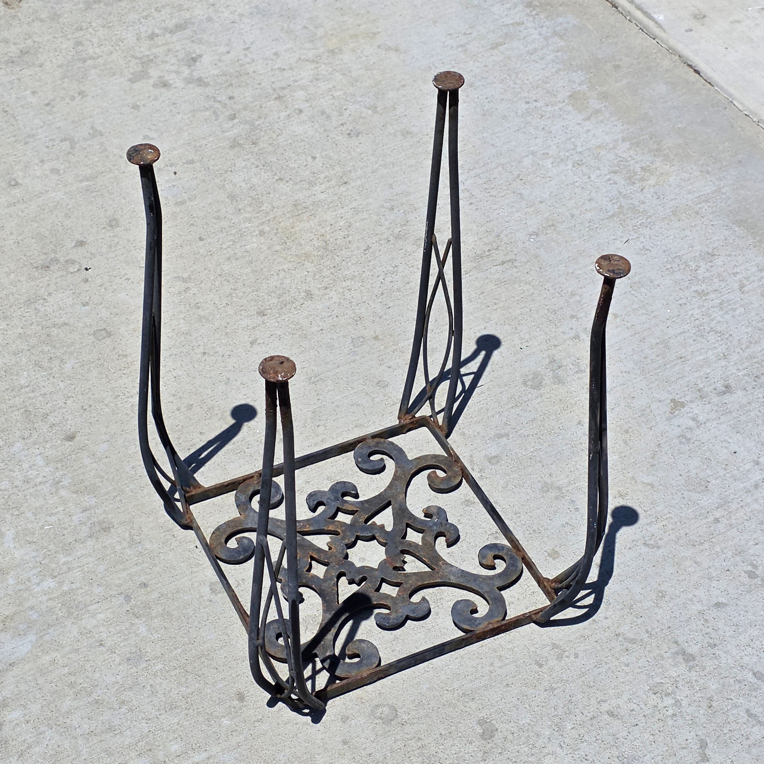 Vintage Wrought Iron Plant Stand Square Rustic Metal Table Intertwined Legs