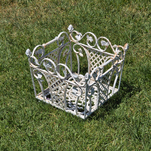 Vintage White Cast Iron Ornate Planter Box Magazine Rack Shabby Chic Heavy