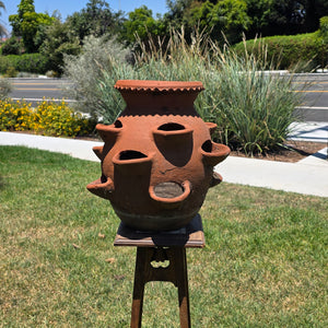 Large Vintage Terracotta Strawberry Pot Planter 12 Pockets Rustic Mexican Clay