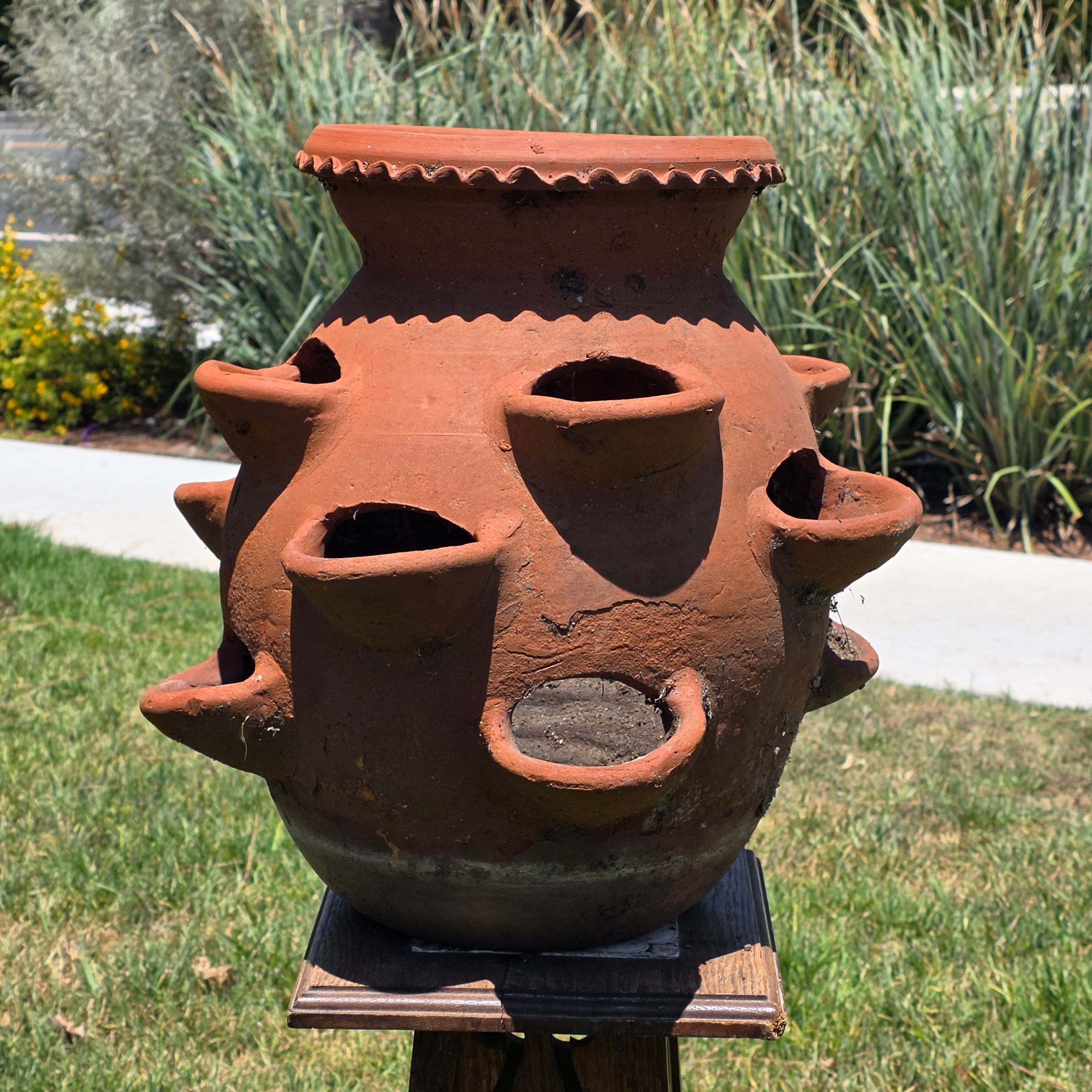 Large Vintage Terracotta Strawberry Pot Planter 12 Pockets Rustic Mexican Clay