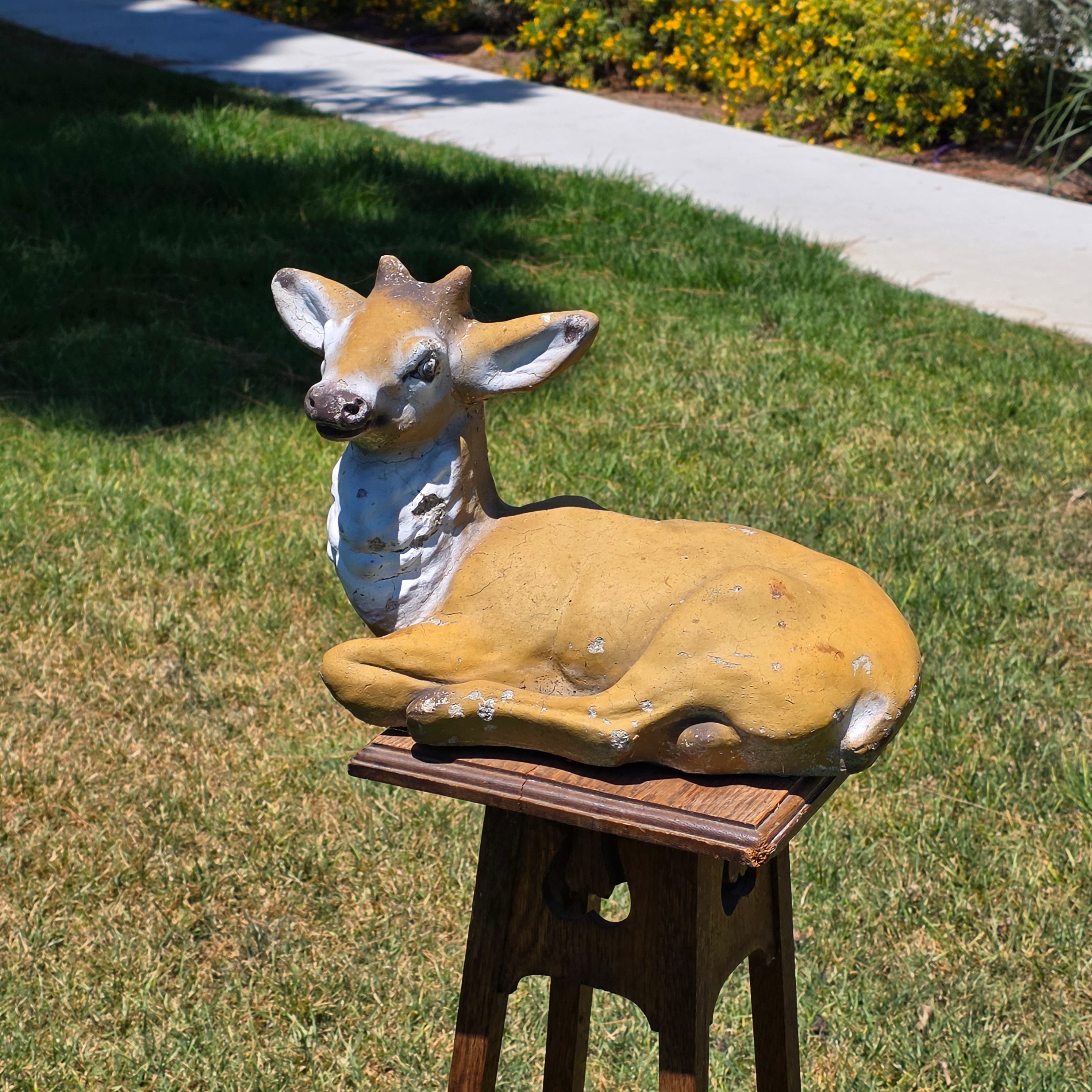 Concrete Deer Fawn Statue Garden Yard Art Ornament