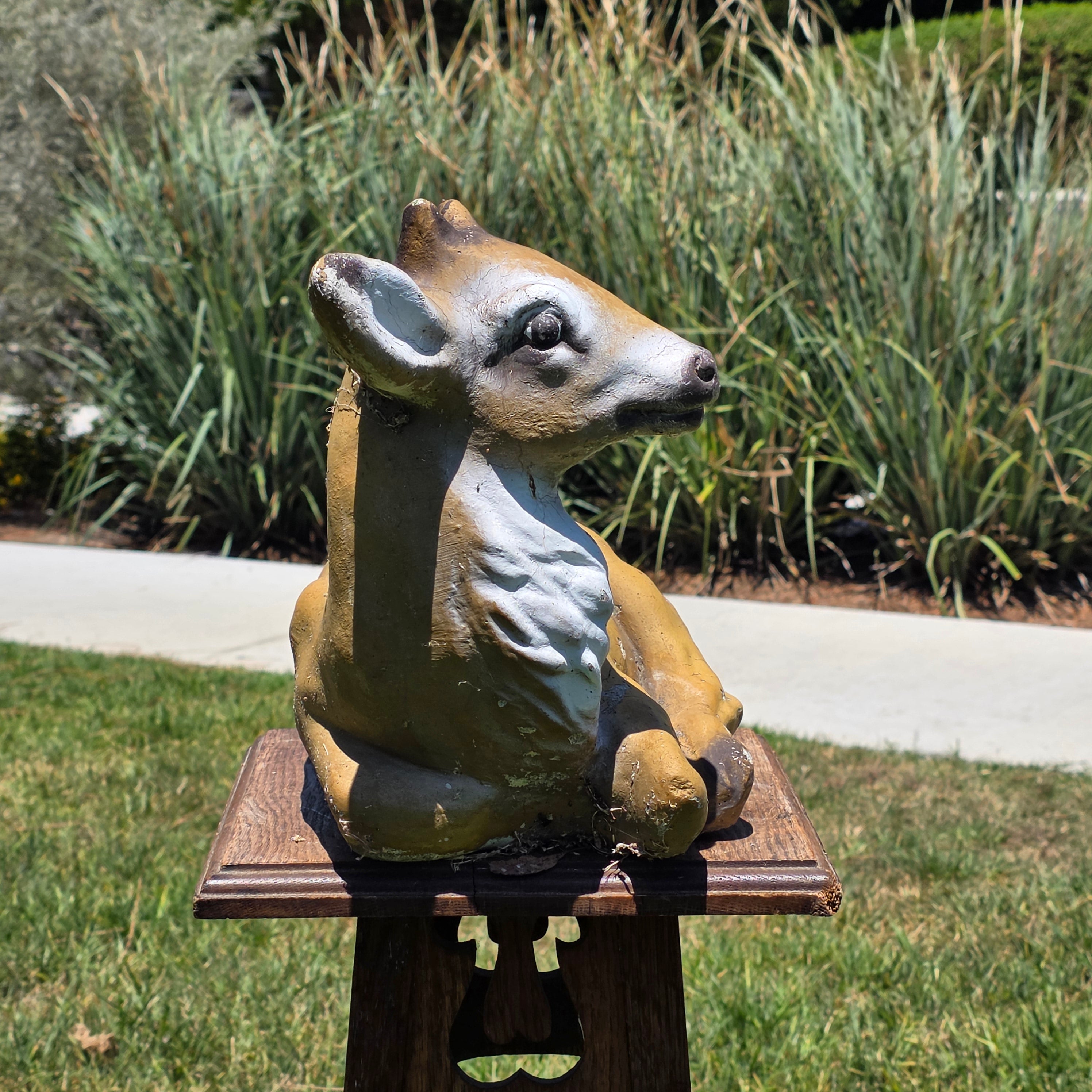 Concrete Deer Fawn Statue Garden Yard Art Ornament