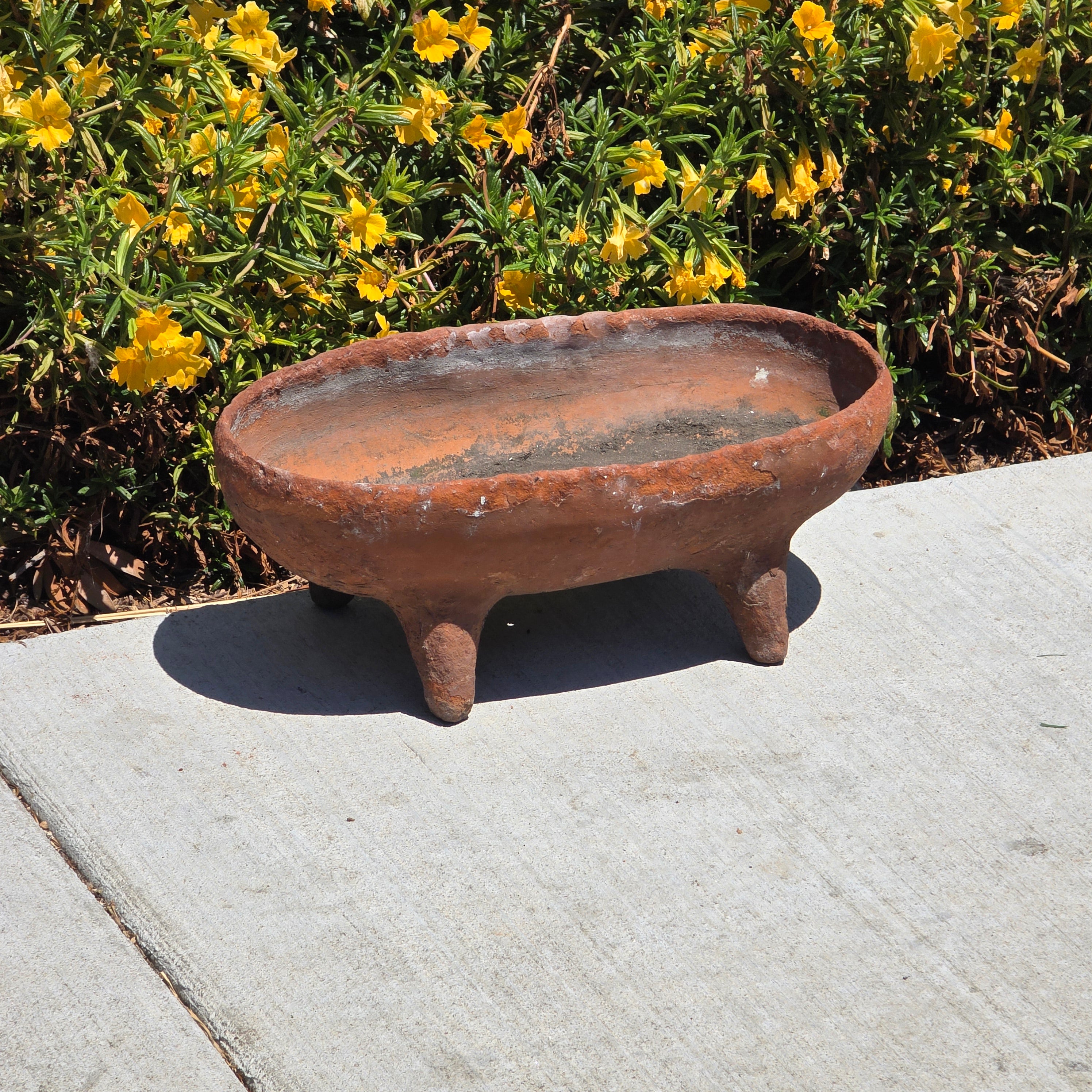 Vintage Rustic Footed Planter Oval Trough Terracotta Clay Succulent Pot 16.5"