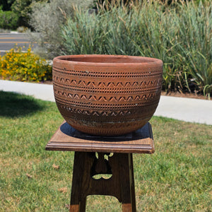 Vintage Large Terracotta Planter Pot Geometric Aztec Southwestern Clay 11.5"