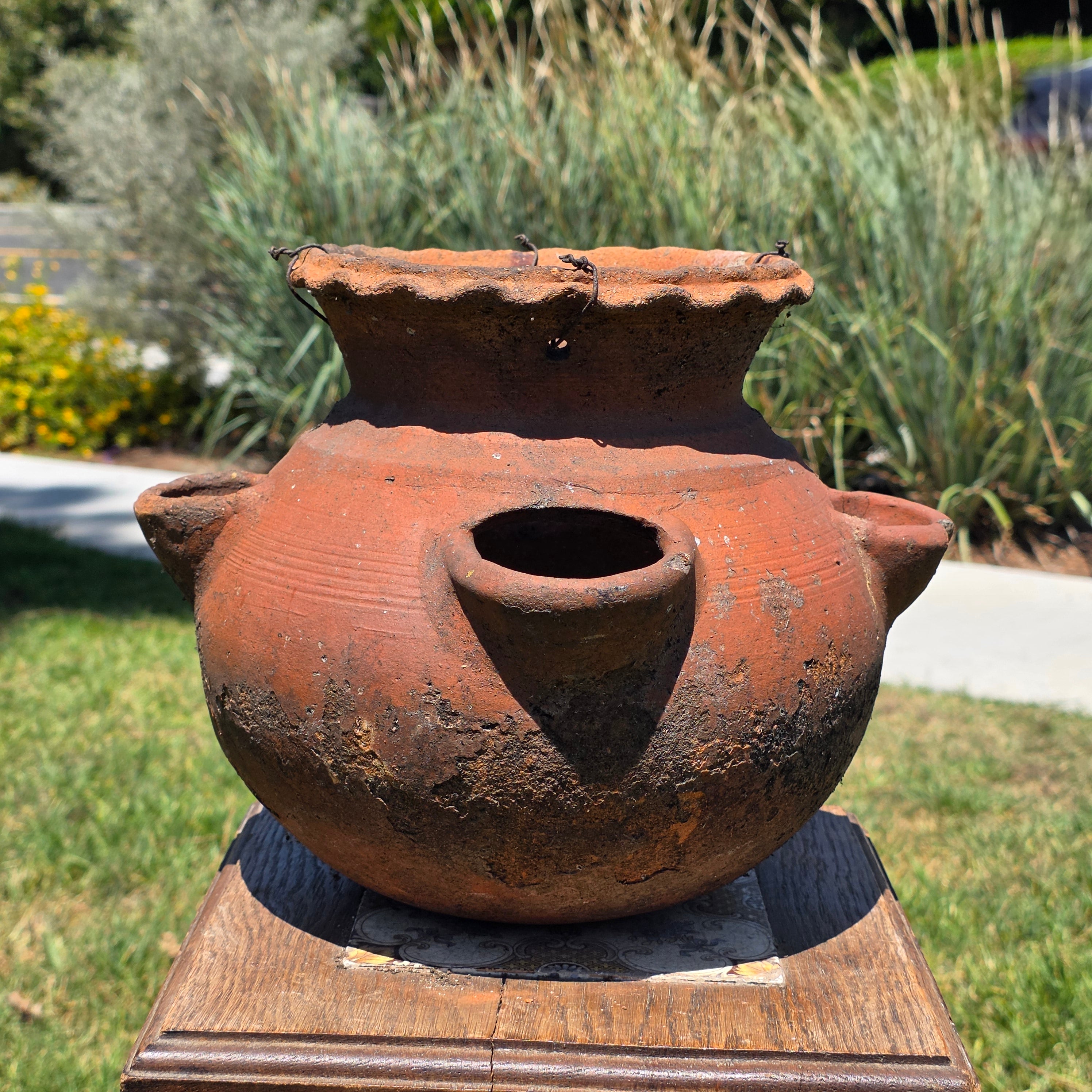 Vintage Terracotta Strawberry Pot Hanging Planter Rustic Clay 4 Pocket 12"