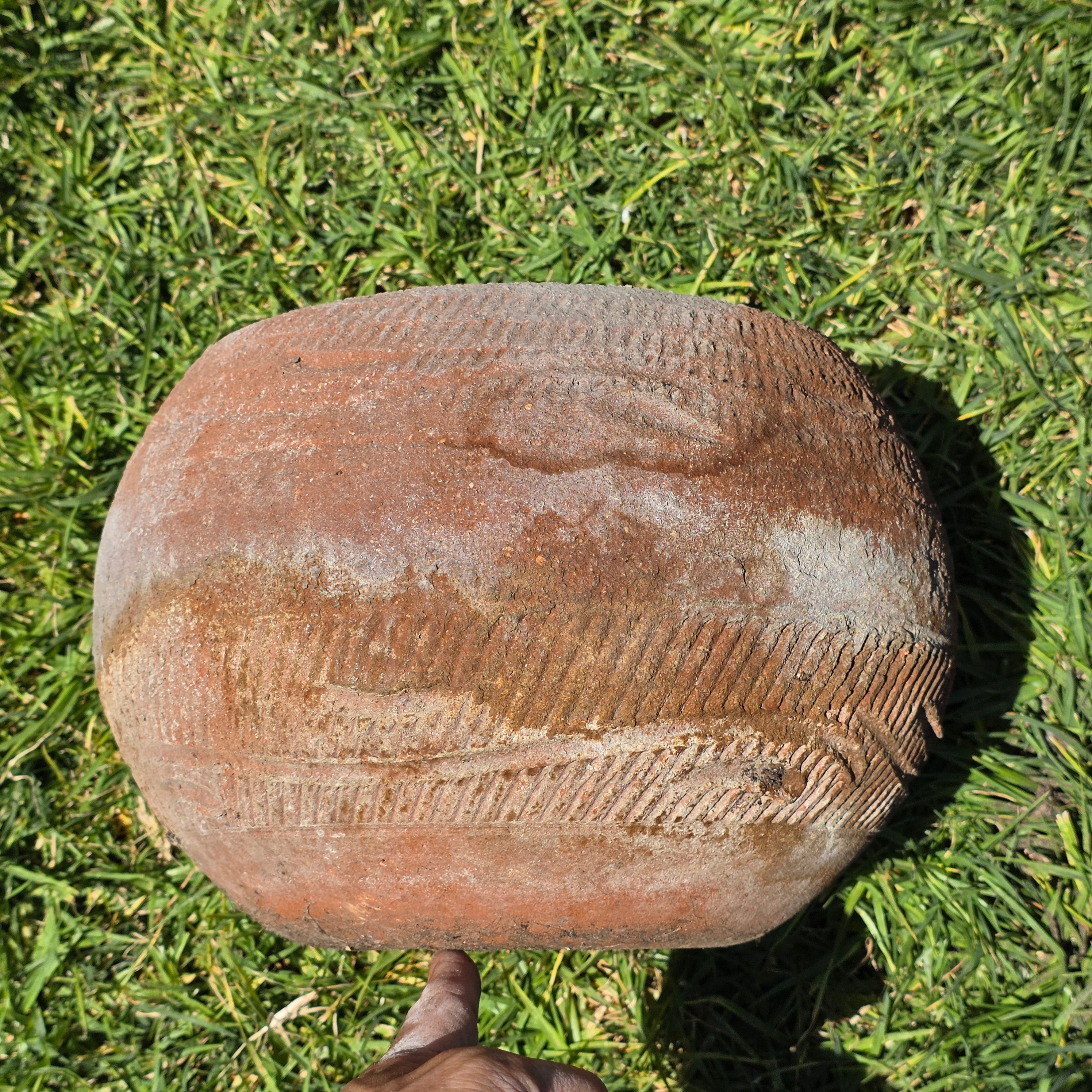 Vintage Rustic Terracotta Planter Pot Round Primitive Textured Clay Wabi-Sabi 11"