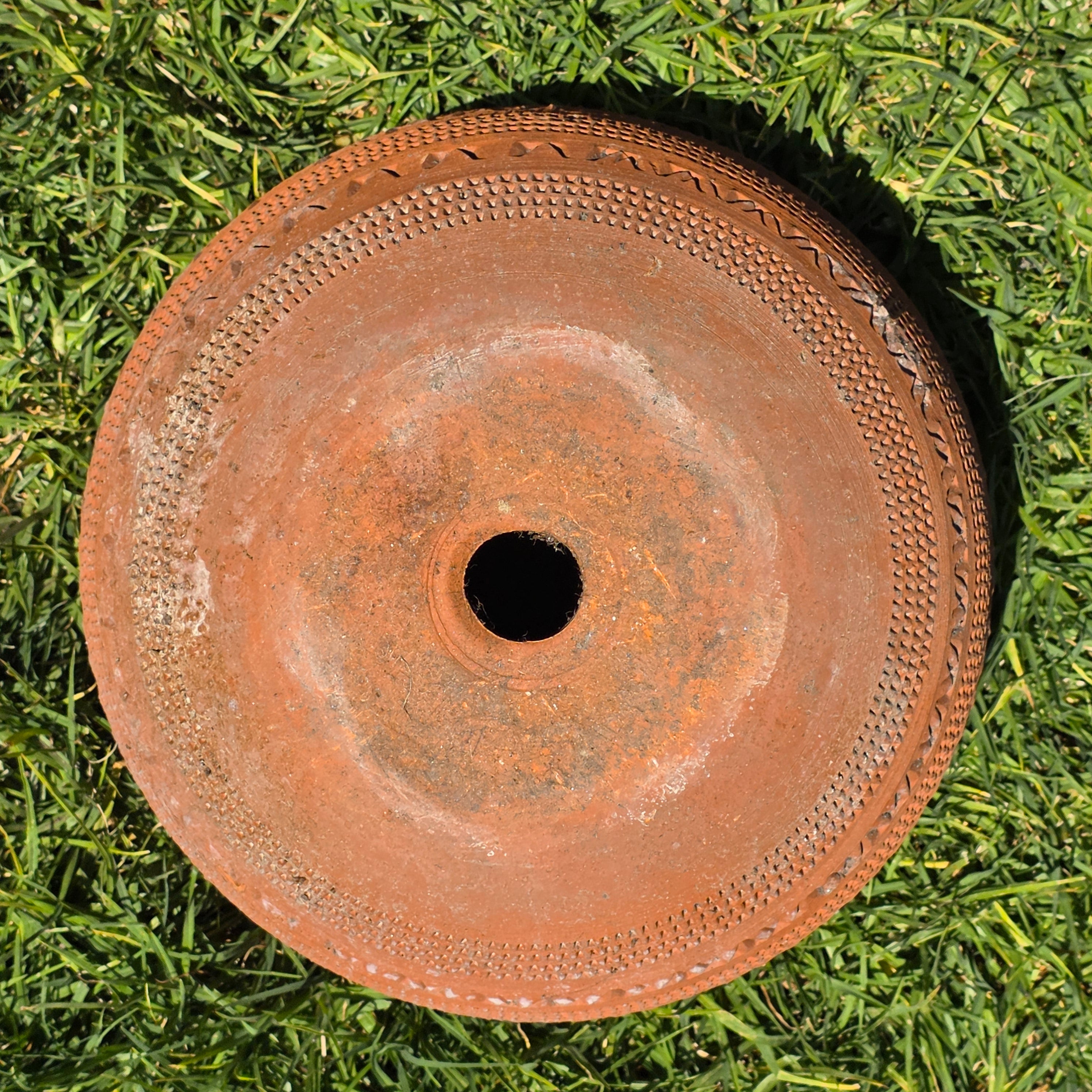Vintage Large Terracotta Planter Pot Geometric Aztec Southwestern Clay 11.5"
