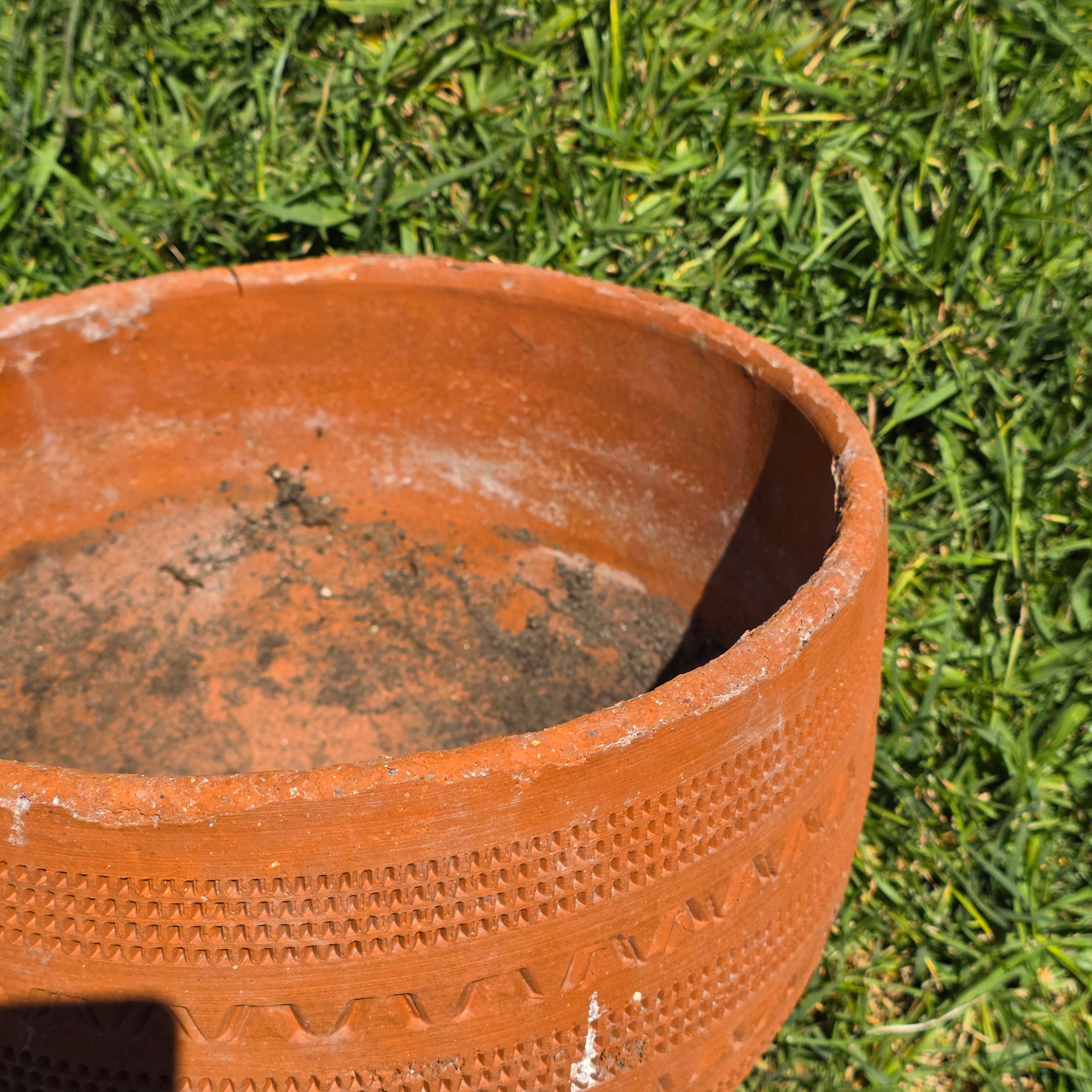 Vintage Large Terracotta Planter Pot Geometric Aztec Southwestern Clay 11.5"