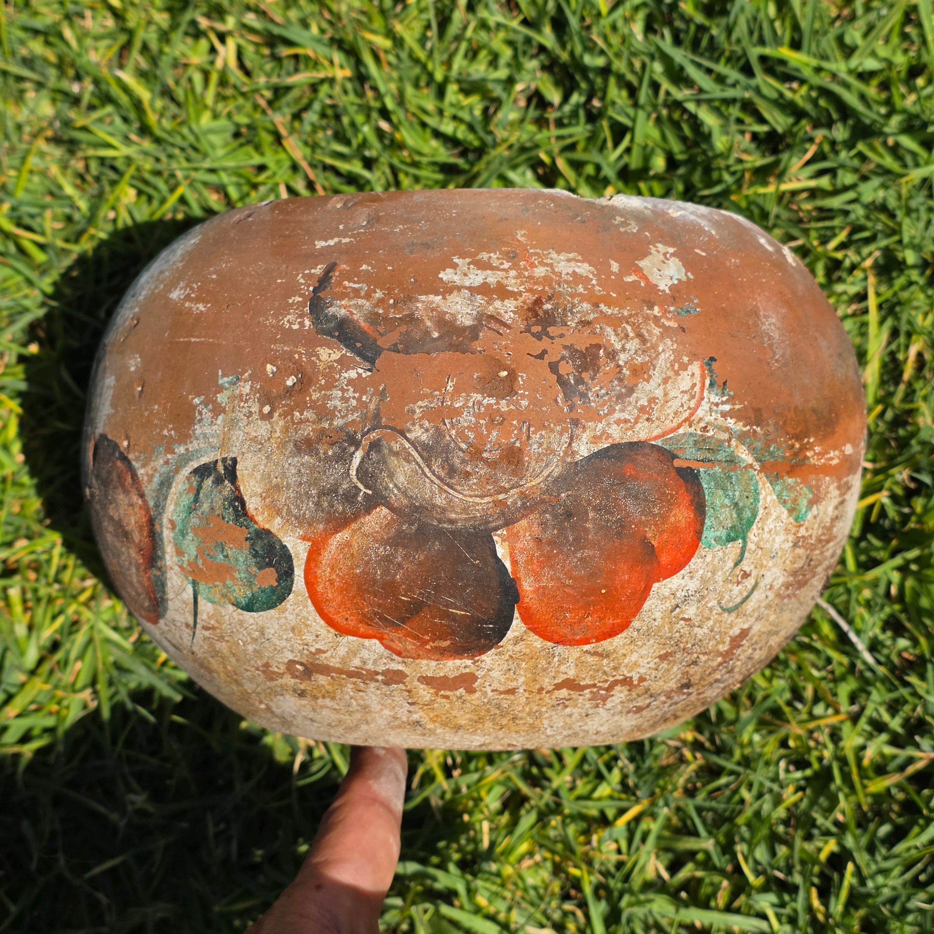 Vintage Mexican Pottery Planter Hand Painted Clay Rustic Folk Art Floral Bowl