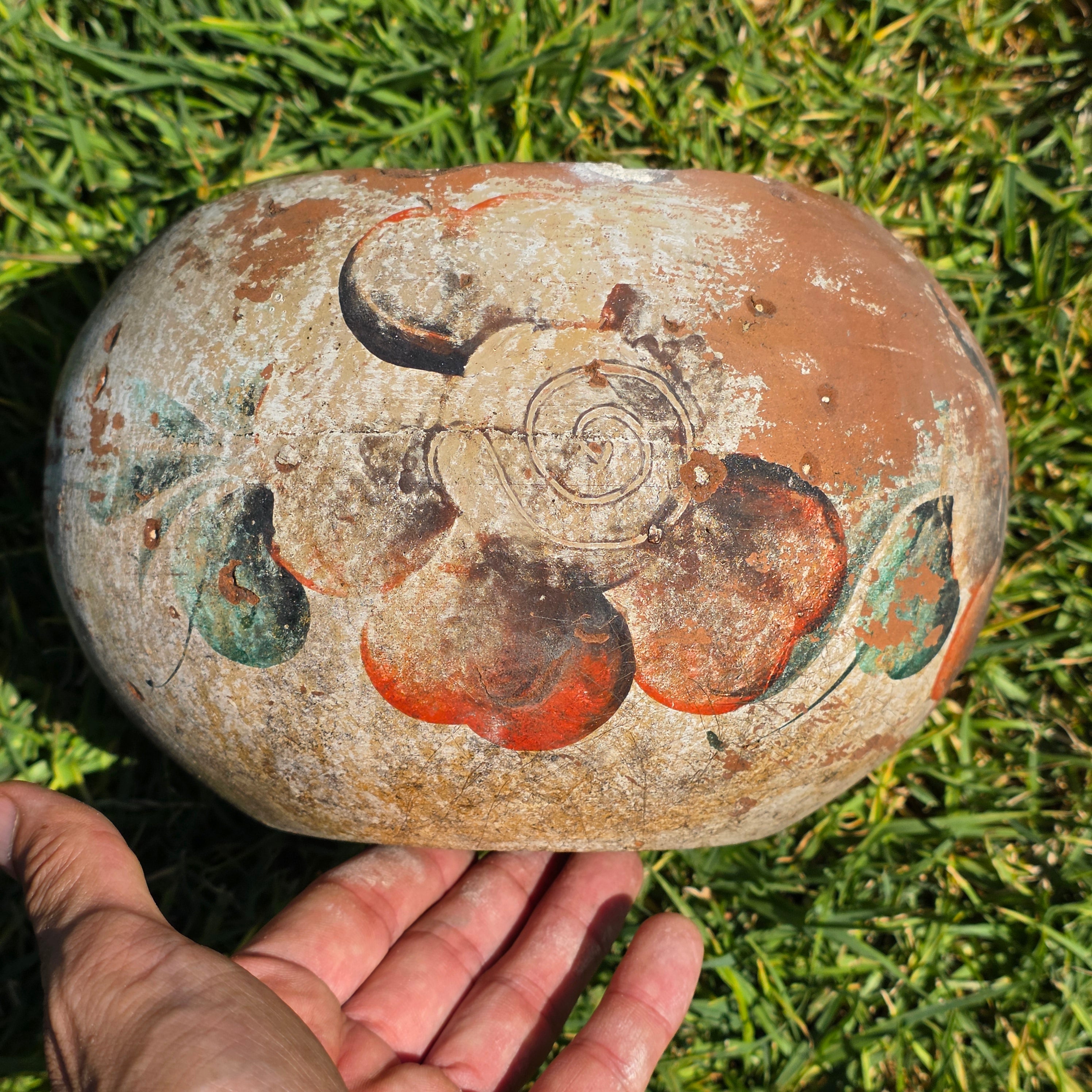 Vintage Mexican Pottery Planter Hand Painted Clay Rustic Folk Art Floral Bowl