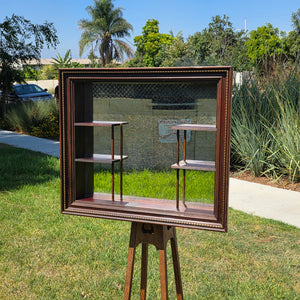 Vintage Wood Shadow Box Mirror Back Wall Display Shelf Curio Gold Vein Frame