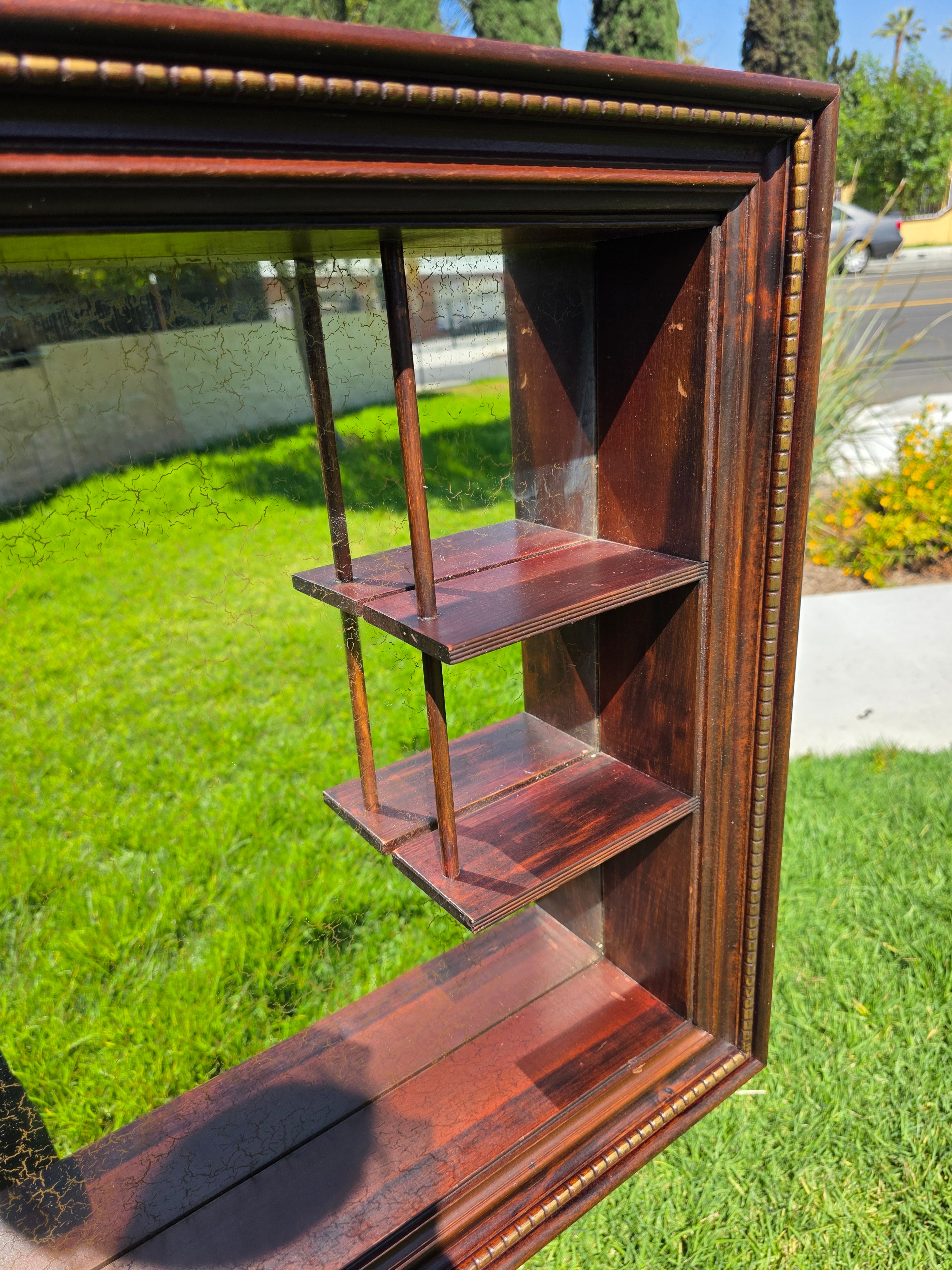 Vintage Wood Shadow Box Mirror Back Wall Display Shelf Curio Gold Vein Frame