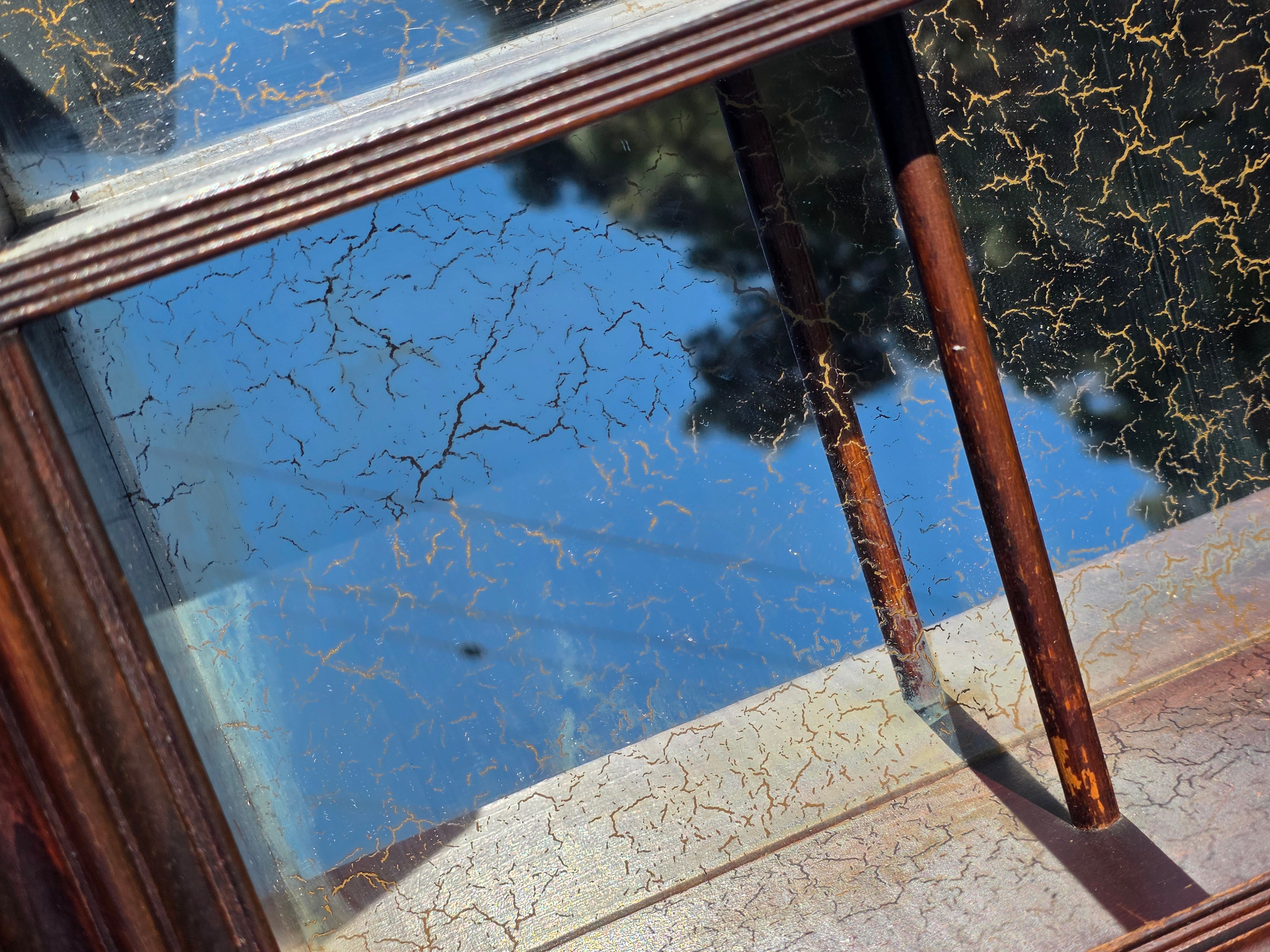 Vintage Wood Shadow Box Mirror Back Wall Display Shelf Curio Gold Vein Frame