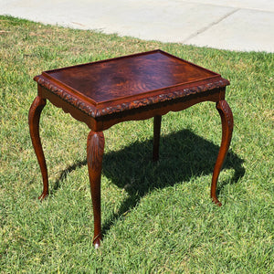 Vintage Bombay Company Burl Wood Tray Top End Side Table Queen Anne Carved 2002