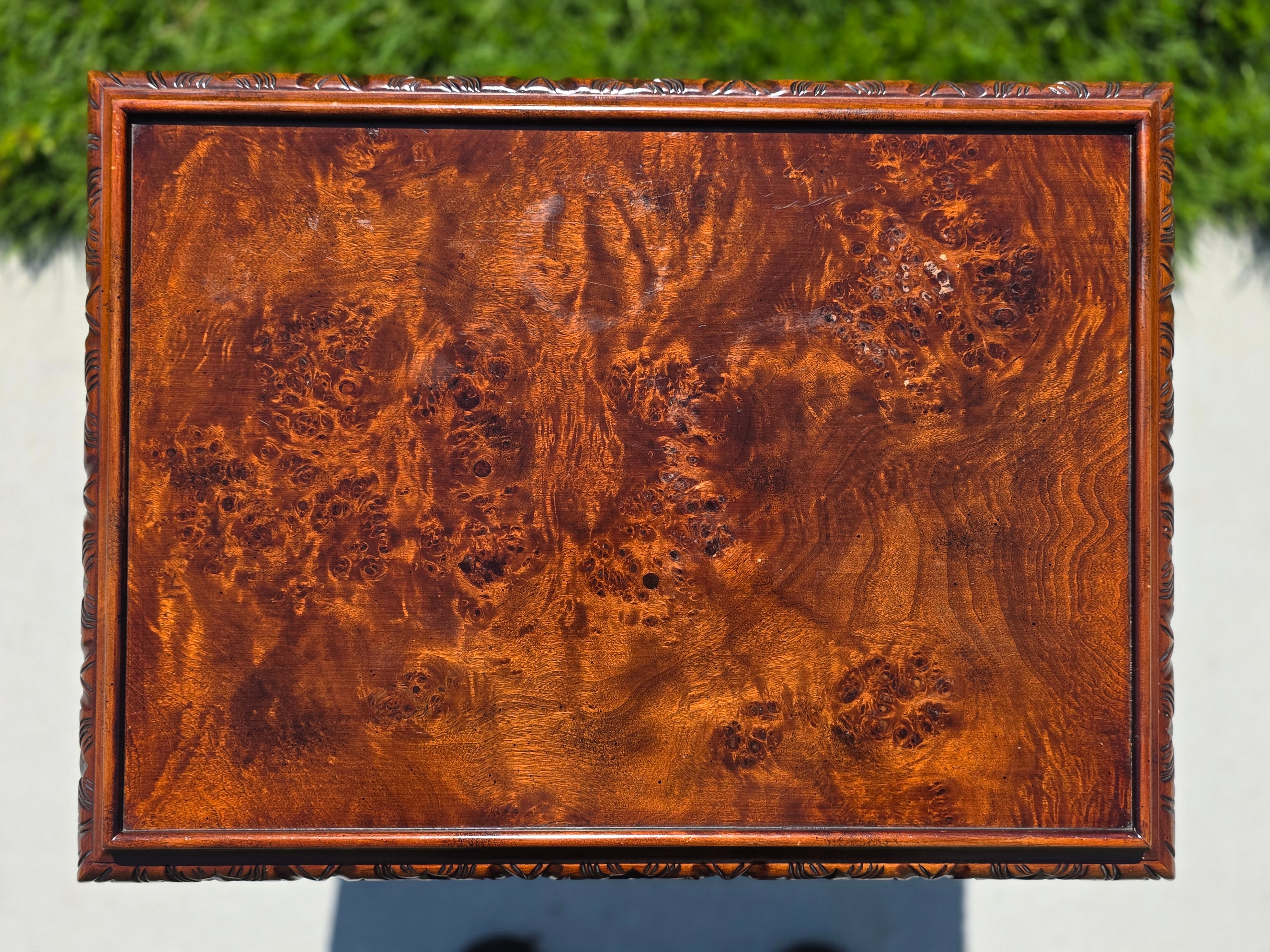 Vintage Bombay Company Burl Wood Tray Top End Side Table Queen Anne Carved 2002