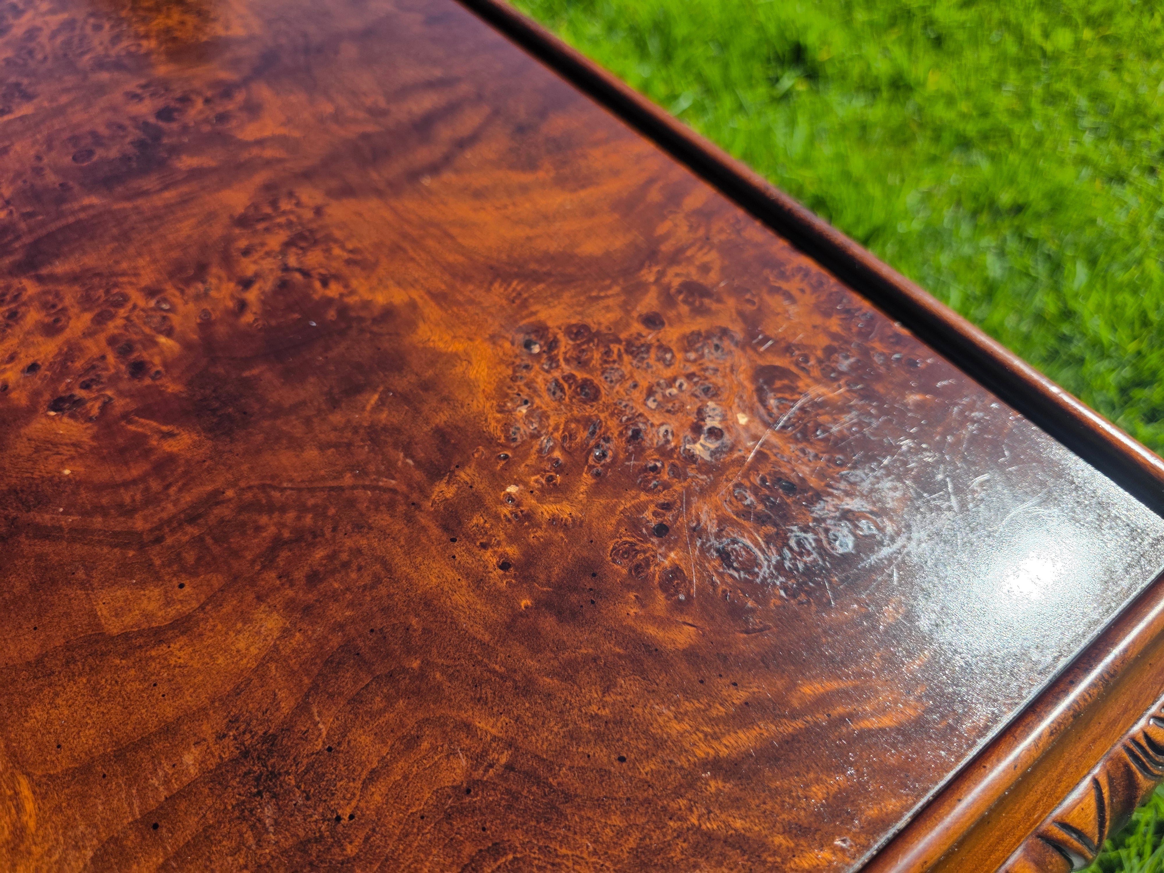Vintage Bombay Company Burl Wood Tray Top End Side Table Queen Anne Carved 2002