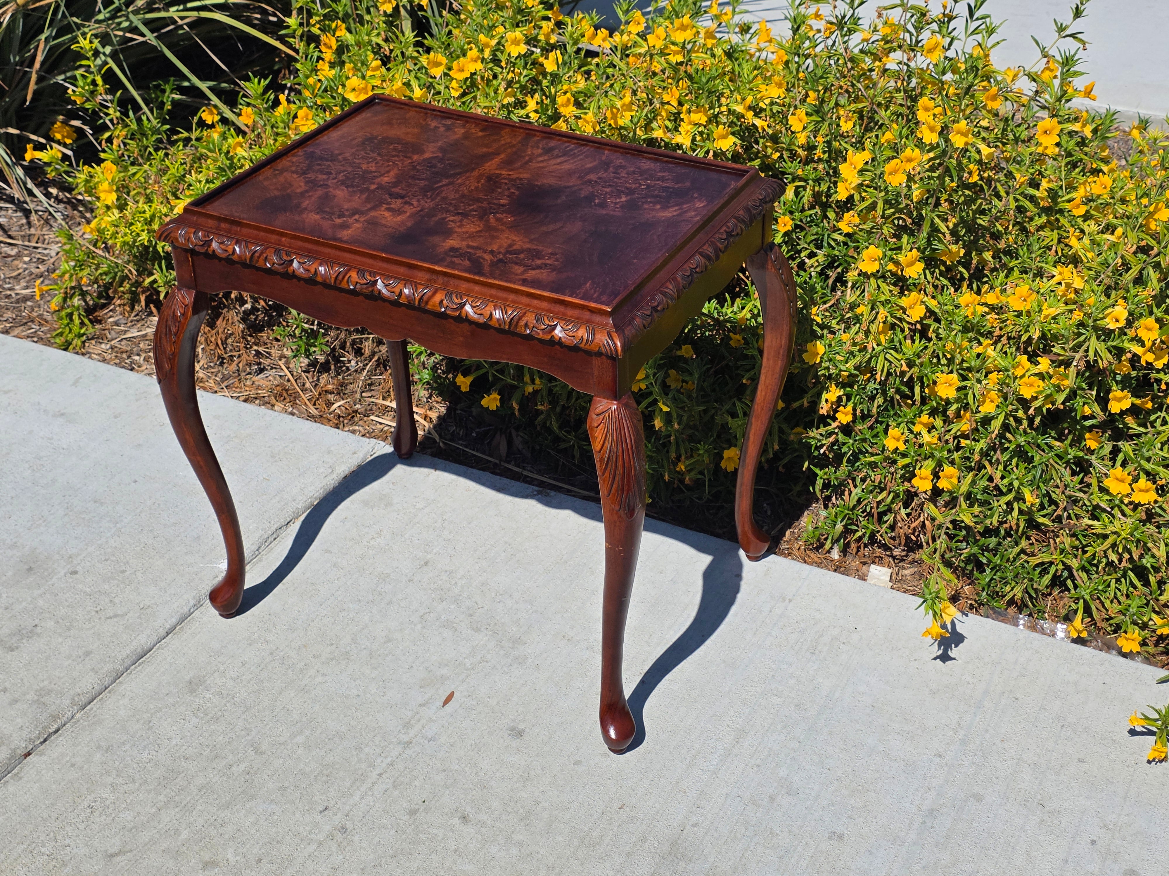 Vintage Bombay Company Burl Wood Tray Top End Side Table Queen Anne Carved 2002