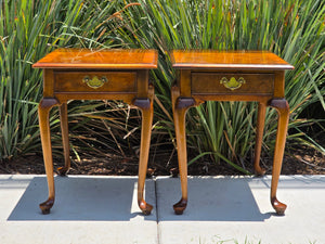 Local Pickup/ Pair Vintage Hekman Queen Anne End Side Tables Burl Wood Walnut Cabriole Legs