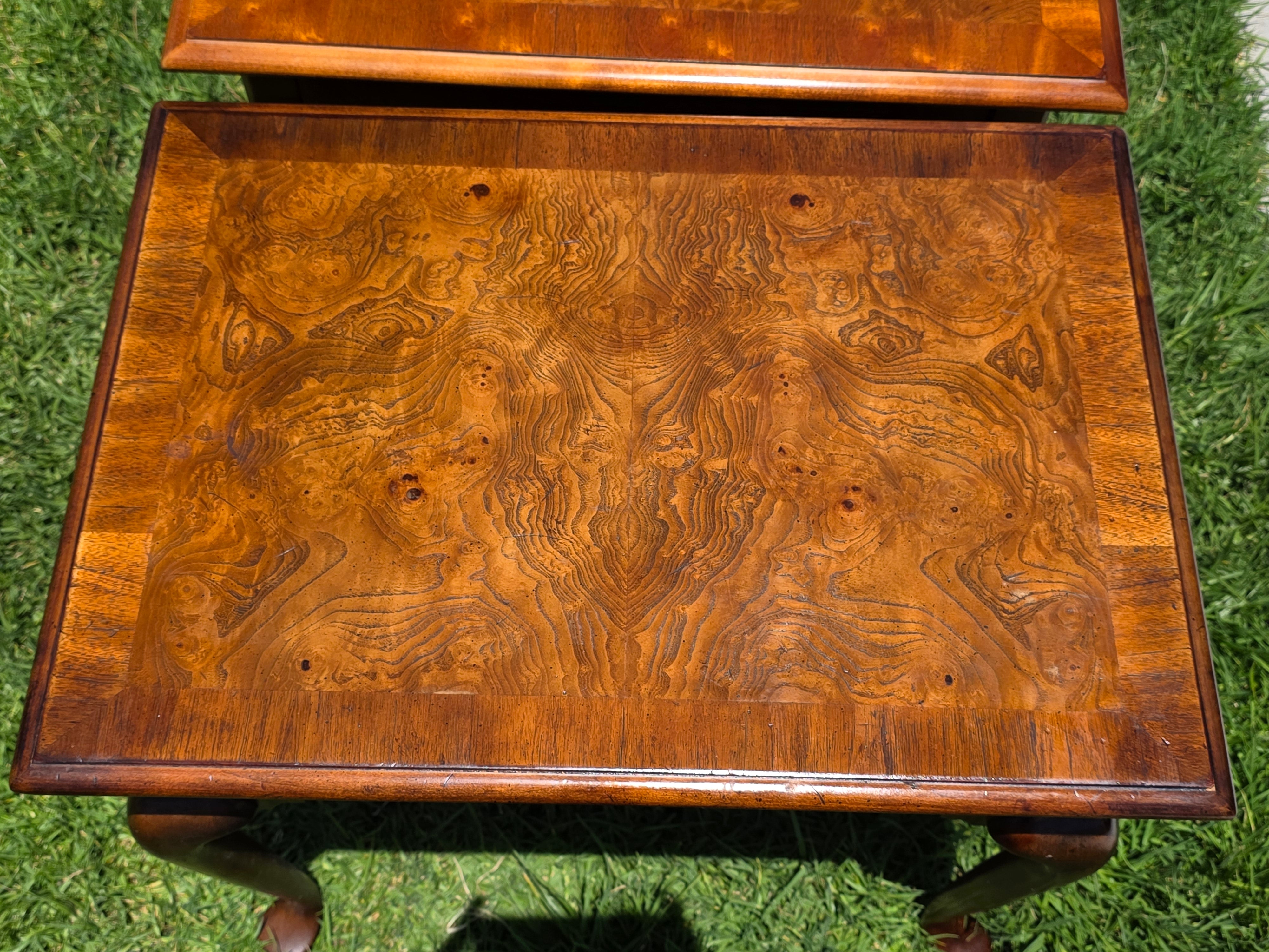 Local Pickup/ Pair Vintage Hekman Queen Anne End Side Tables Burl Wood Walnut Cabriole Legs