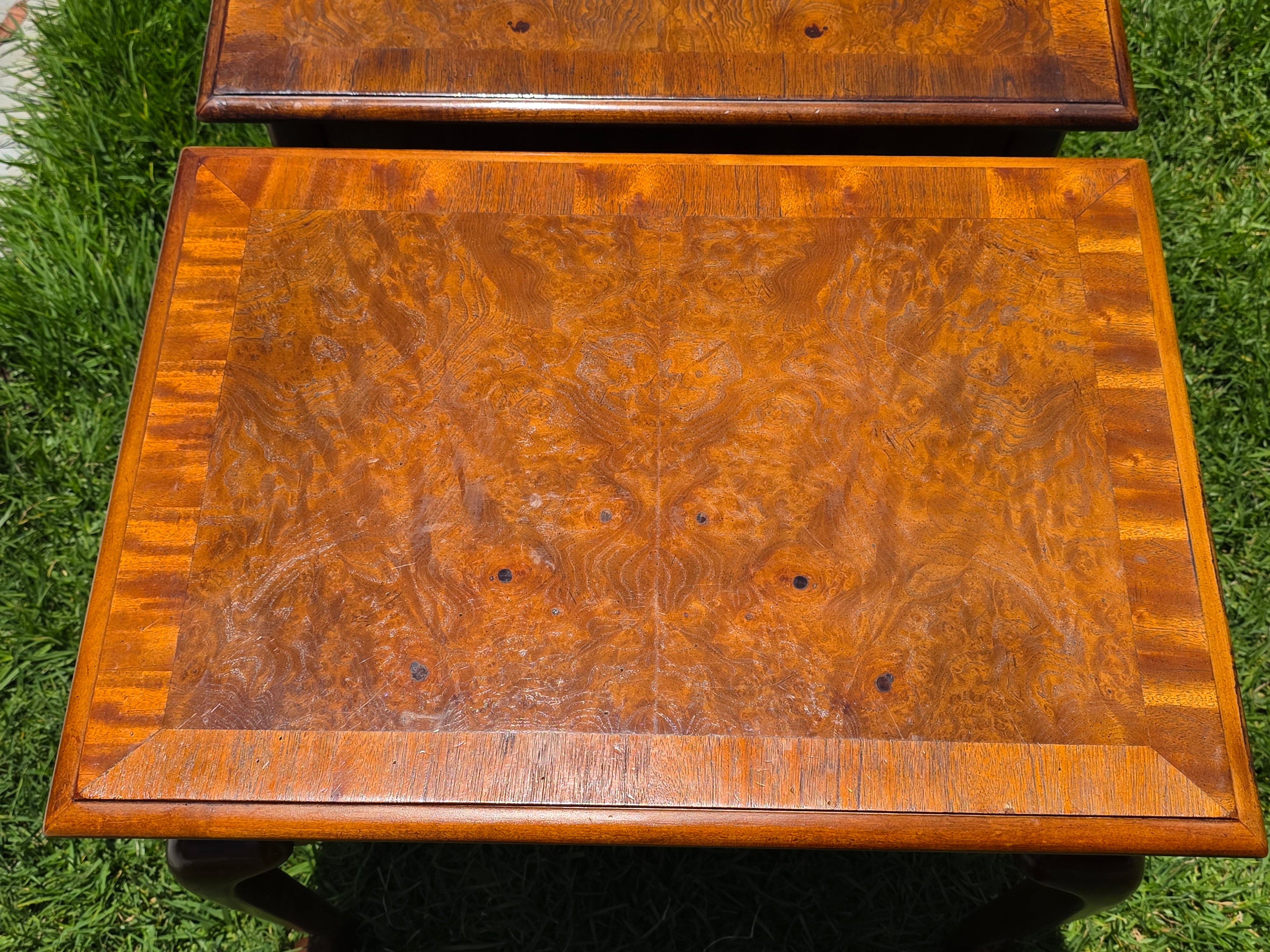 Local Pickup/ Pair Vintage Hekman Queen Anne End Side Tables Burl Wood Walnut Cabriole Legs