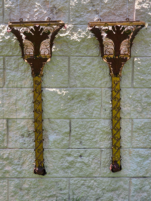 Share Pair Vintage Florentia Italy Large 40" Wall Sconce Planter Torch Gilt Metal Tole