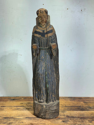 Antique Spanish Colonial Santo Bulto Wood Carving Monk Figure Saint Dominic 20"