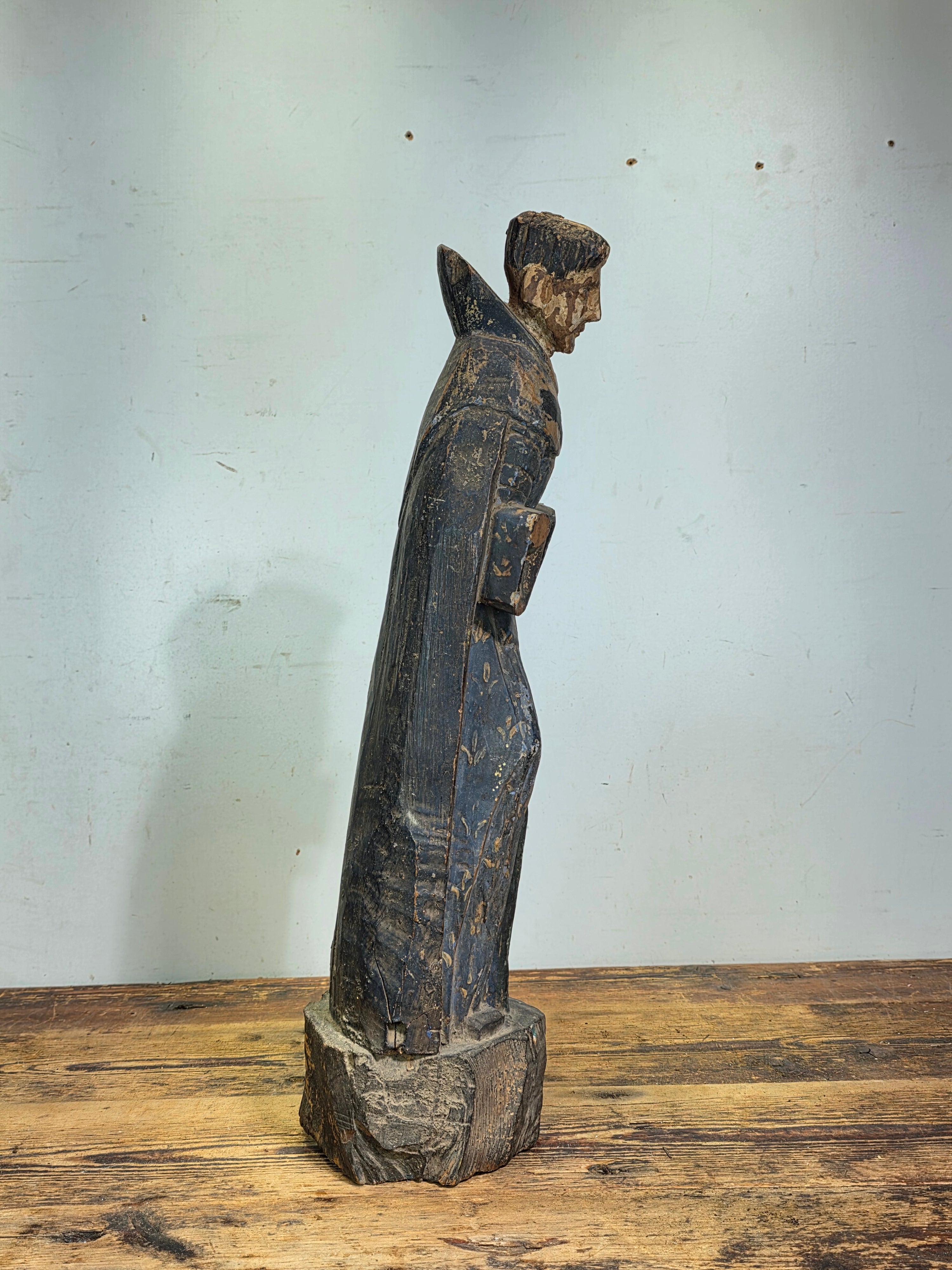 Antique Spanish Colonial Santo Bulto Wood Carving Monk Figure Saint Dominic 20"