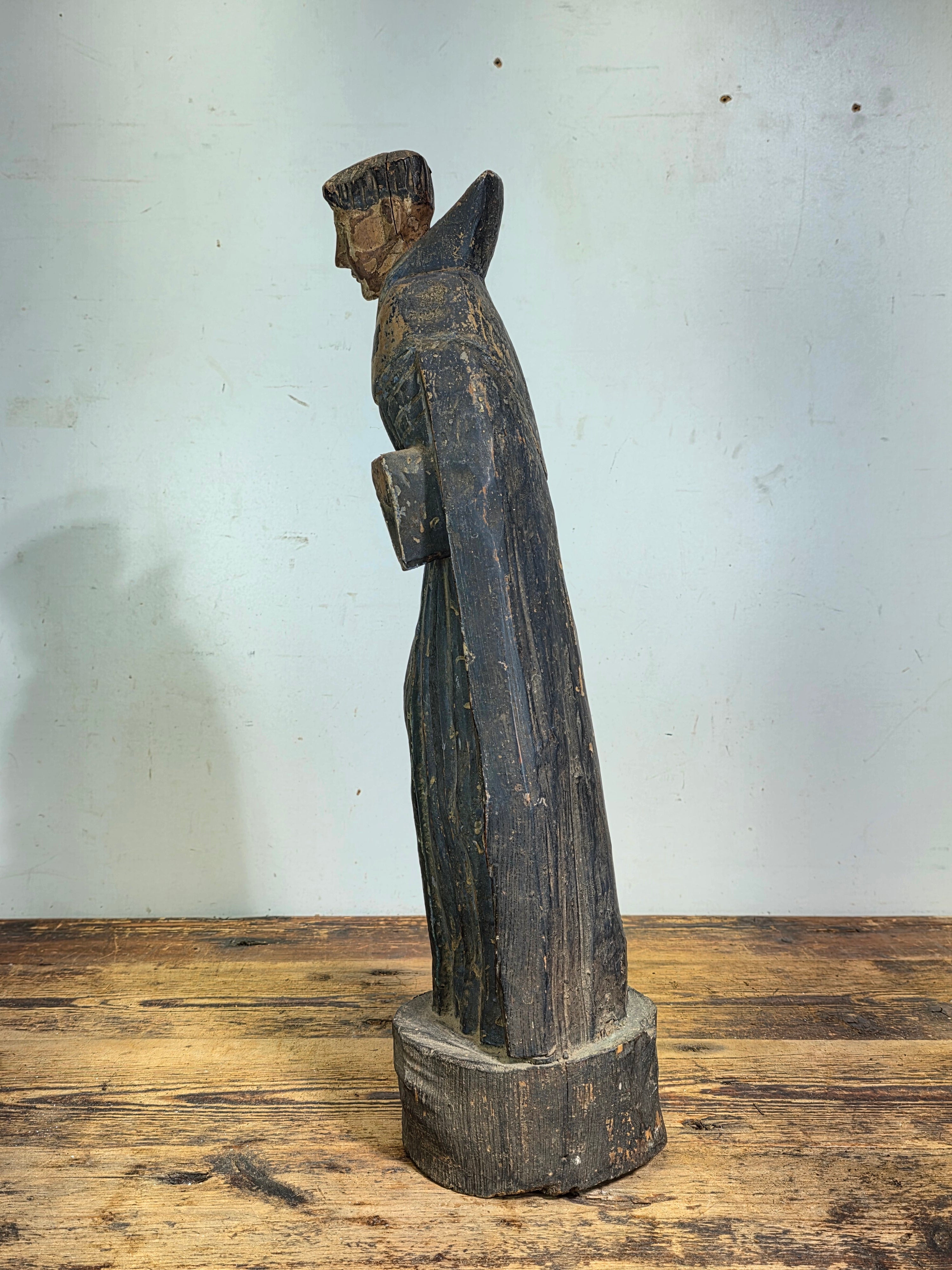 Antique Spanish Colonial Santo Bulto Wood Carving Monk Figure Saint Dominic 20"