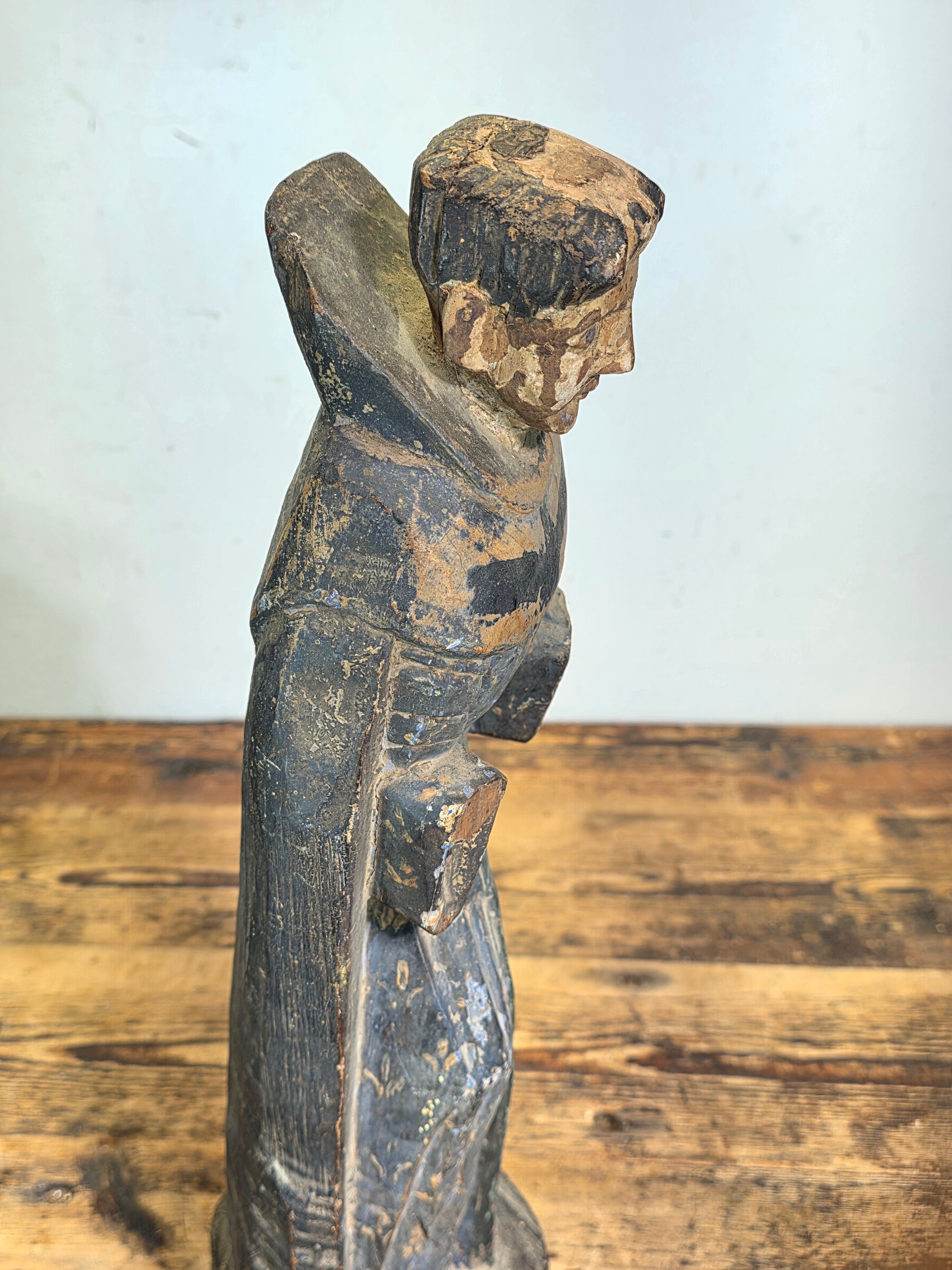 Antique Spanish Colonial Santo Bulto Wood Carving Monk Figure Saint Dominic 20"