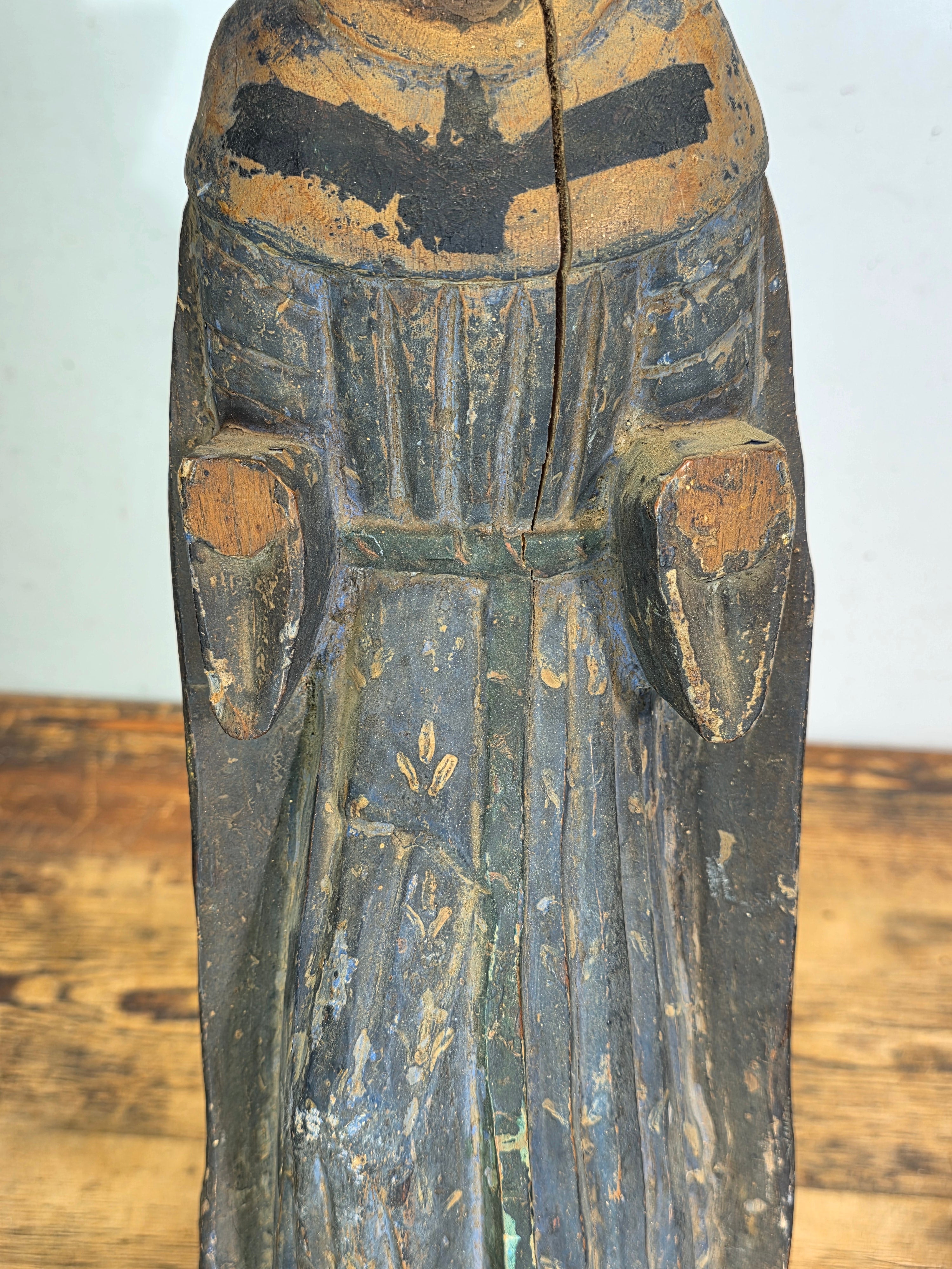 Antique Spanish Colonial Santo Bulto Wood Carving Monk Figure Saint Dominic 20"