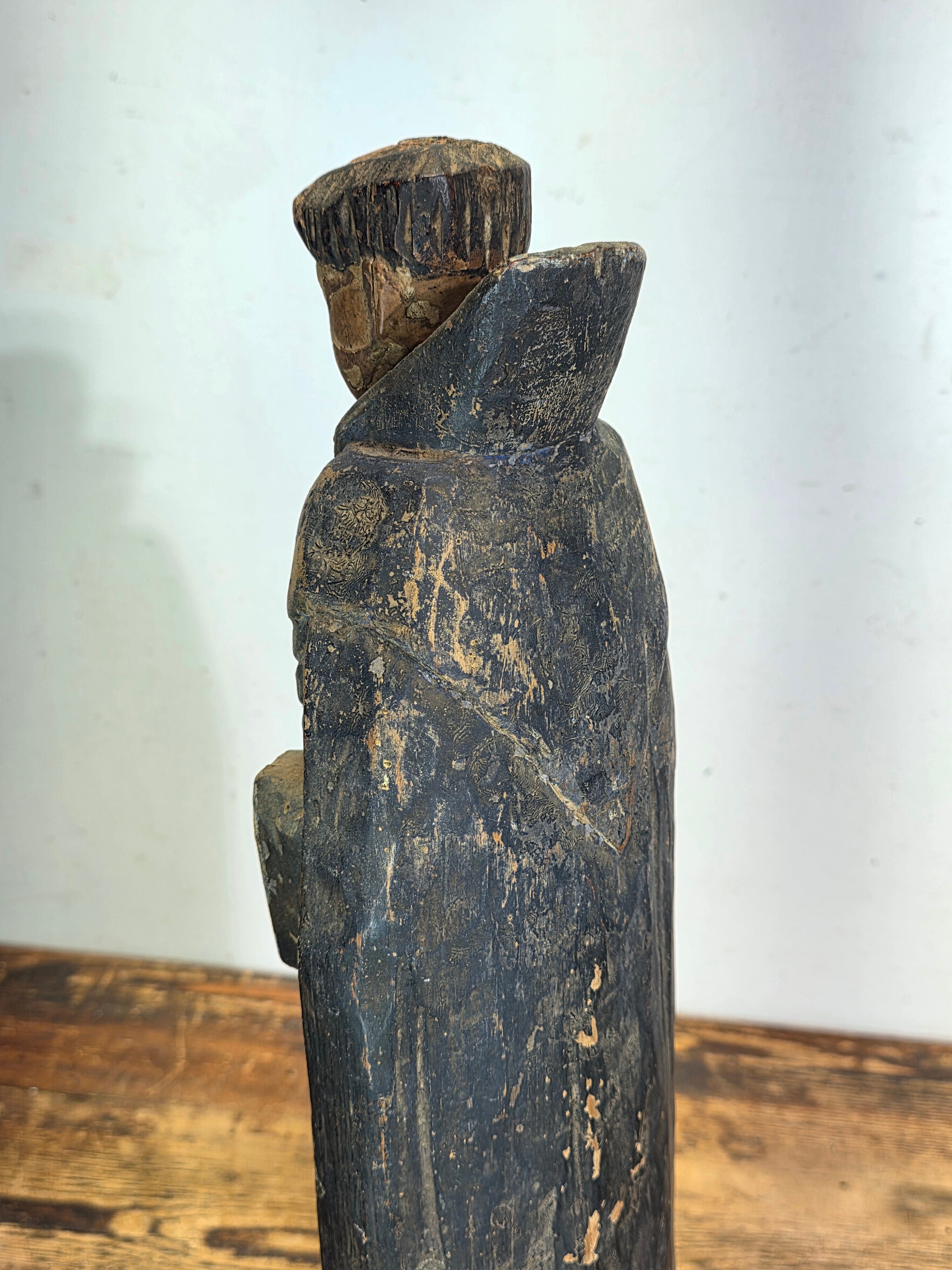 Antique Spanish Colonial Santo Bulto Wood Carving Monk Figure Saint Dominic 20"
