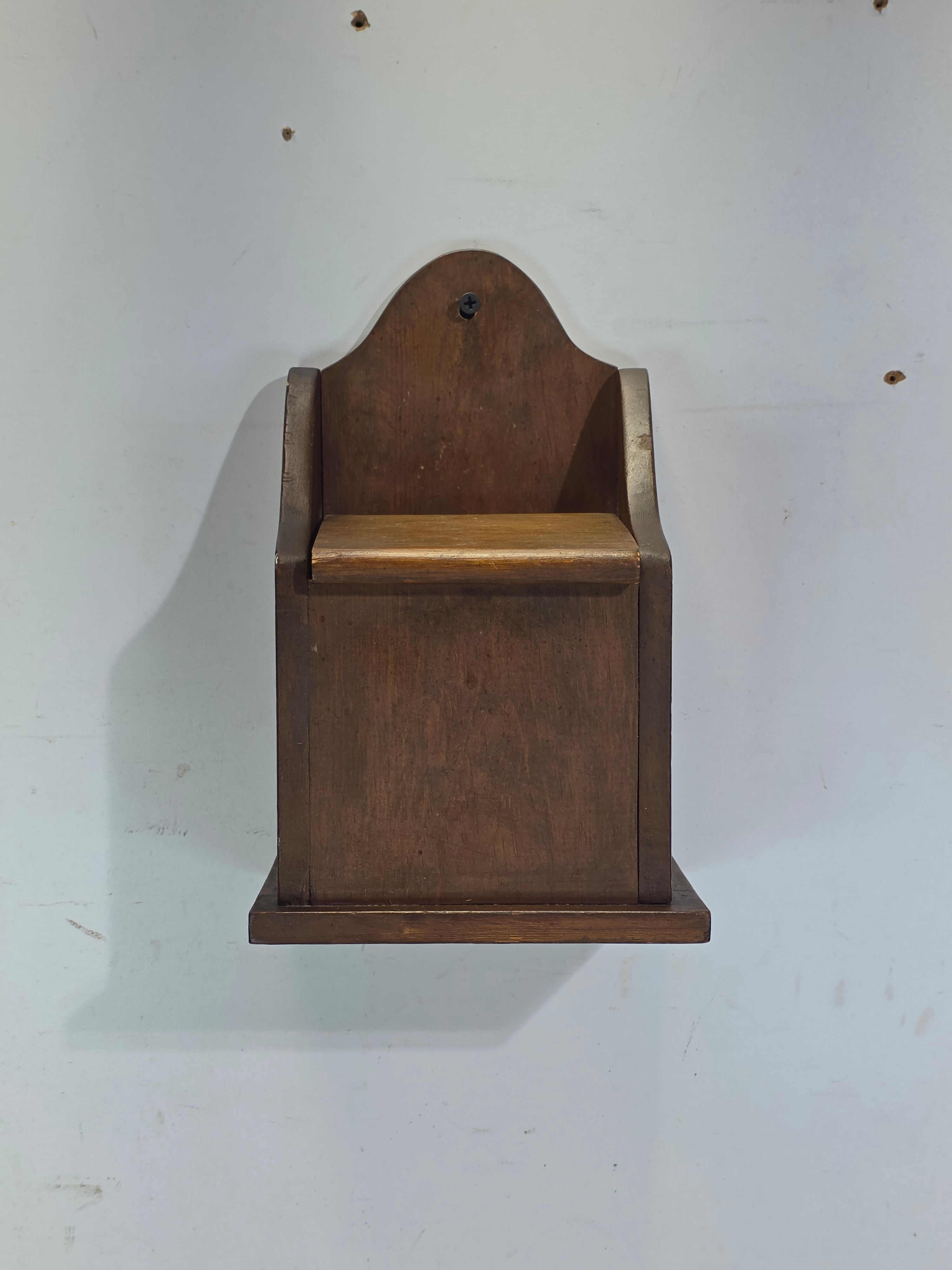 Vintage Wooden Wall Hanging Salt Box Match Safe Primitive Farmhouse Country 70s