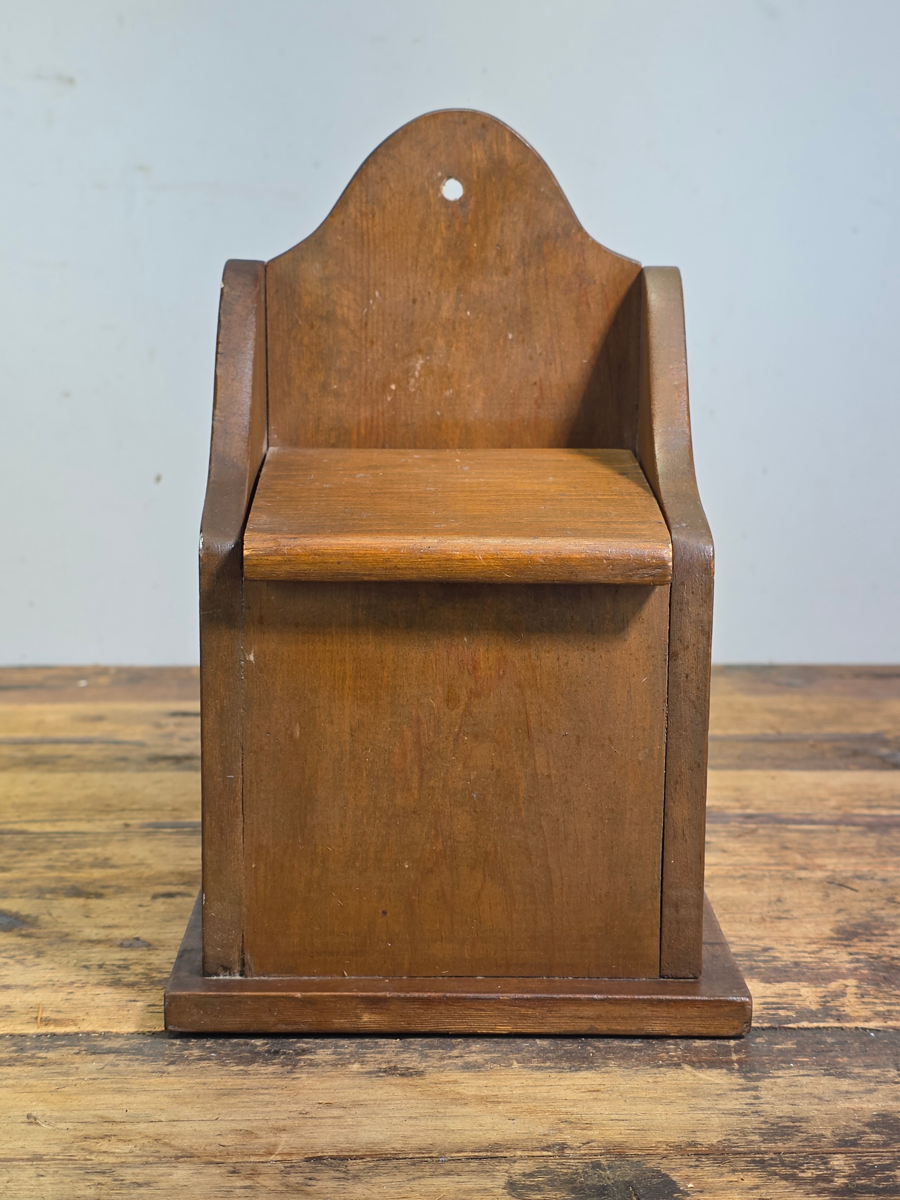 Vintage Wooden Wall Hanging Salt Box Match Safe Primitive Farmhouse Country 70s