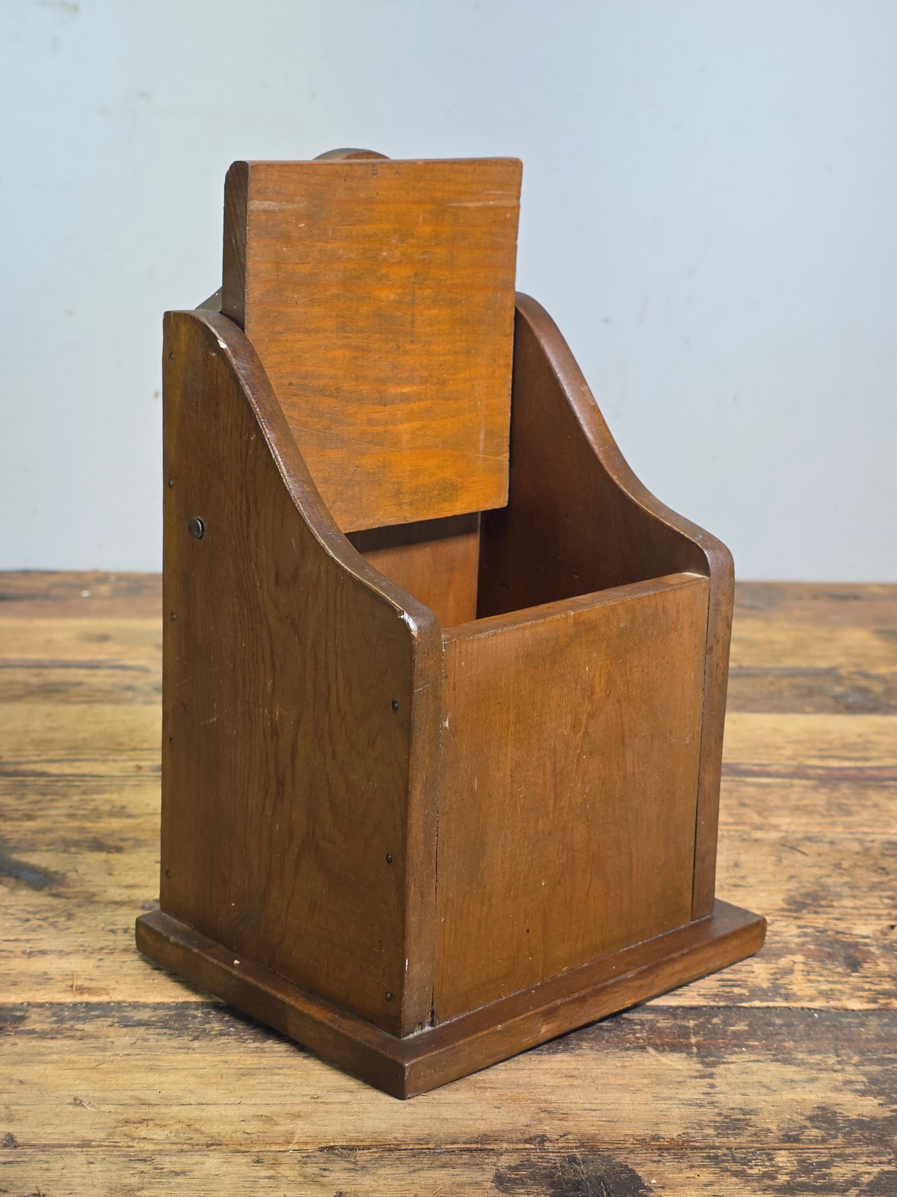 Vintage Wooden Wall Hanging Salt Box Match Safe Primitive Farmhouse Country 70s