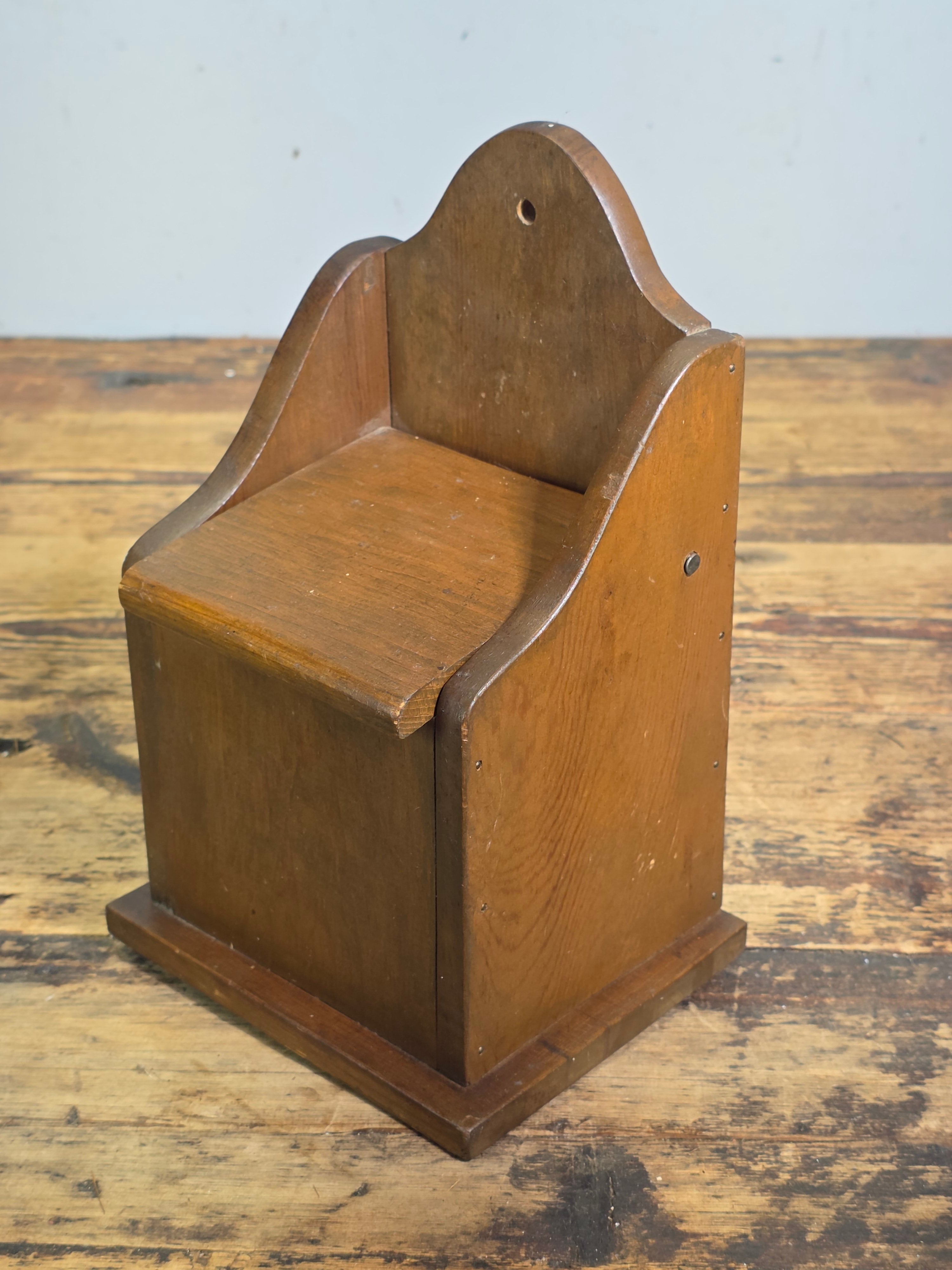 Vintage Wooden Wall Hanging Salt Box Match Safe Primitive Farmhouse Country 70s