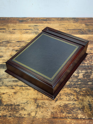 Bombay Company Wood Writing Box Lap Desk Organizer Slant Top Green Faux Leather