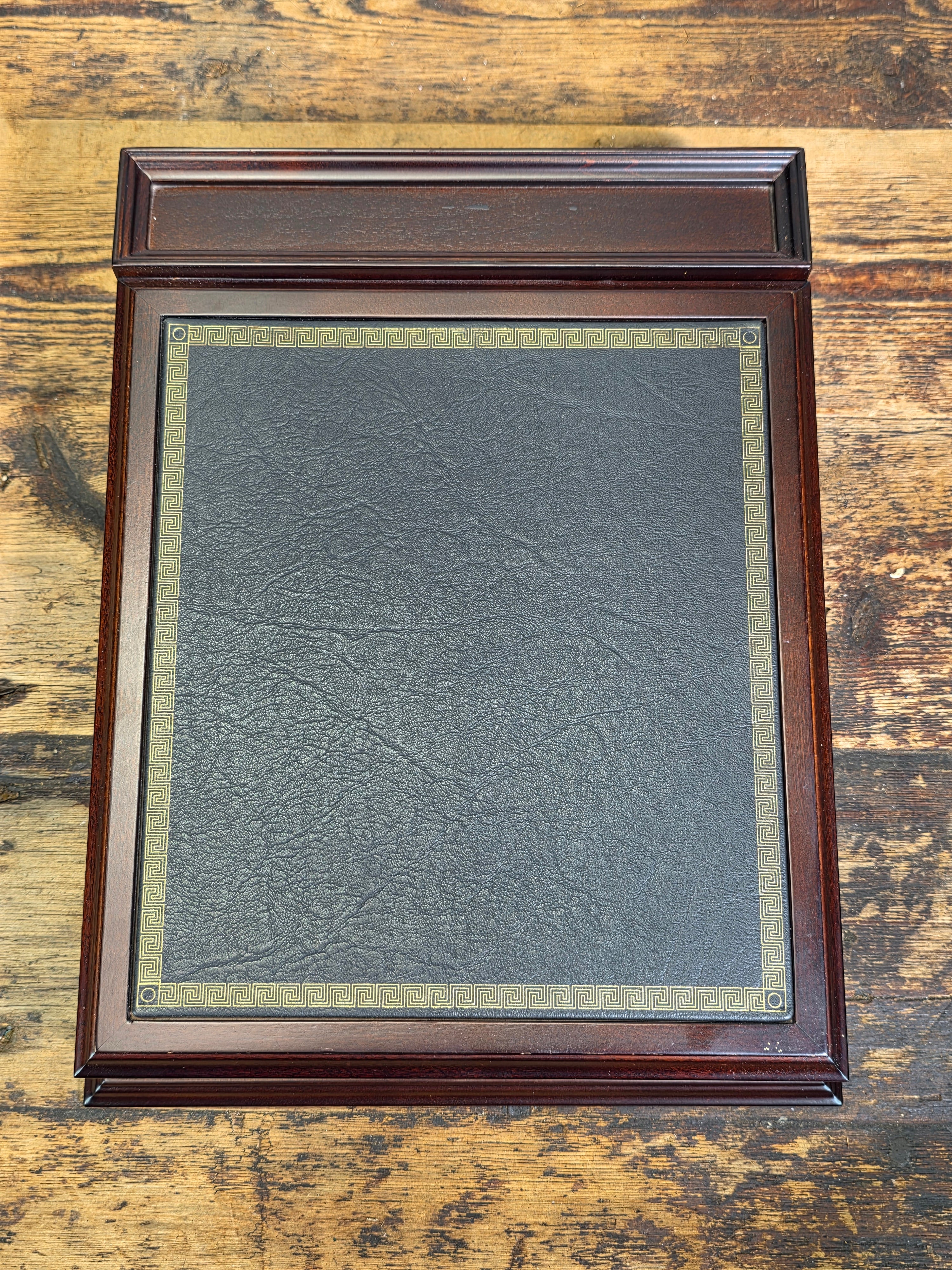 Bombay Company Wood Writing Box Lap Desk Organizer Slant Top Green Faux Leather