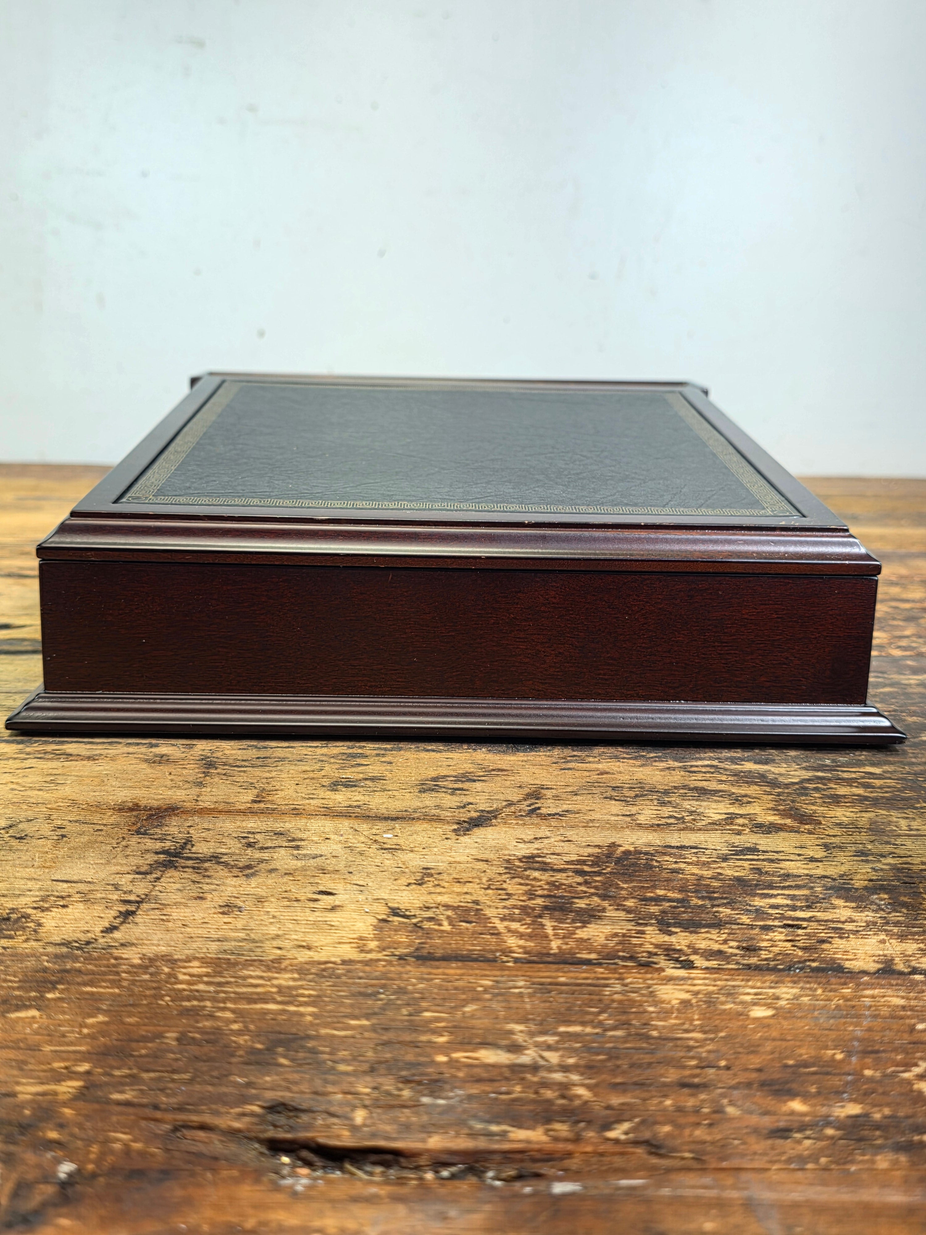 Bombay Company Wood Writing Box Lap Desk Organizer Slant Top Green Faux Leather