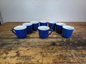 Emile Henry France 8714 Cobalt Blue White Ceramic Coffee Mug Cup Set of 8 AS-IS