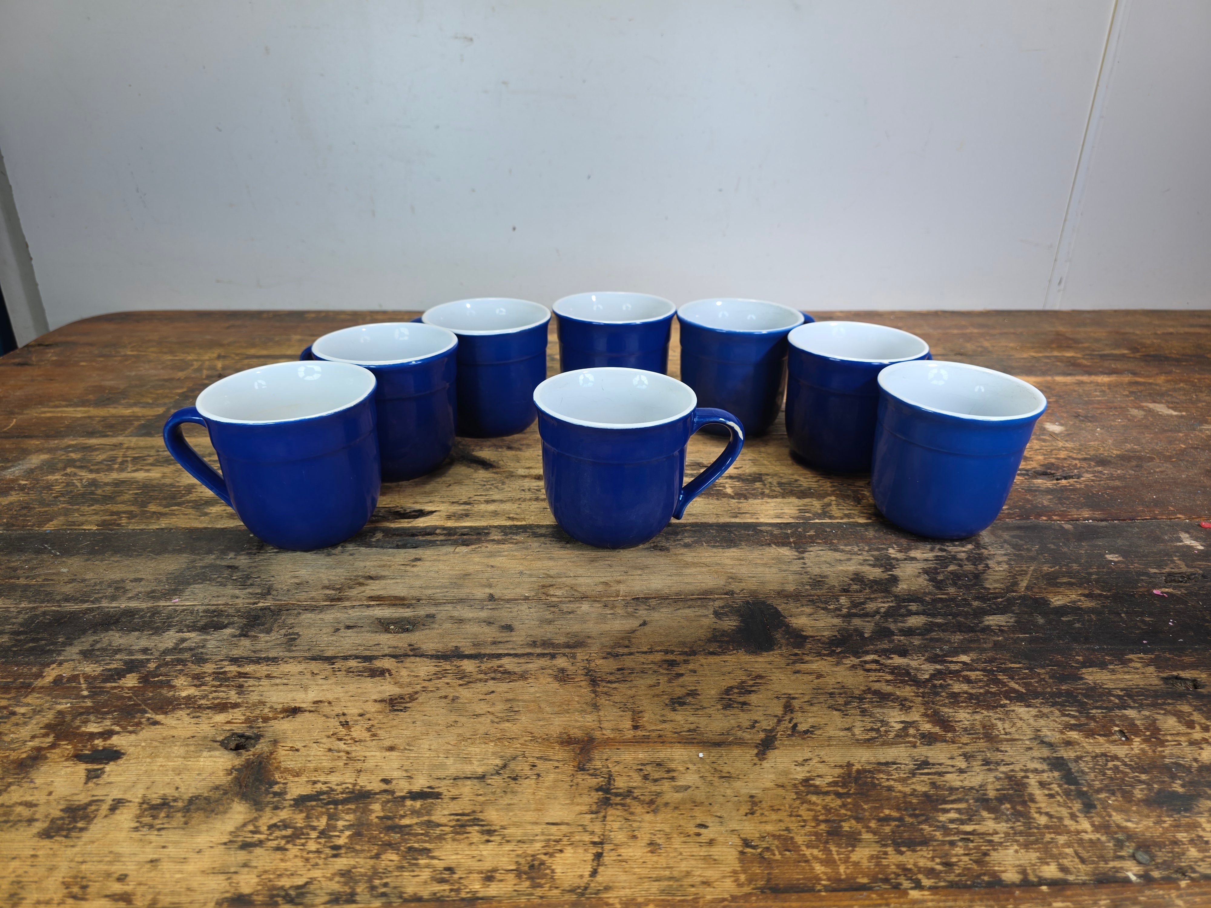 Emile Henry France 8714 Cobalt Blue White Ceramic Coffee Mug Cup Set of 8 AS-IS