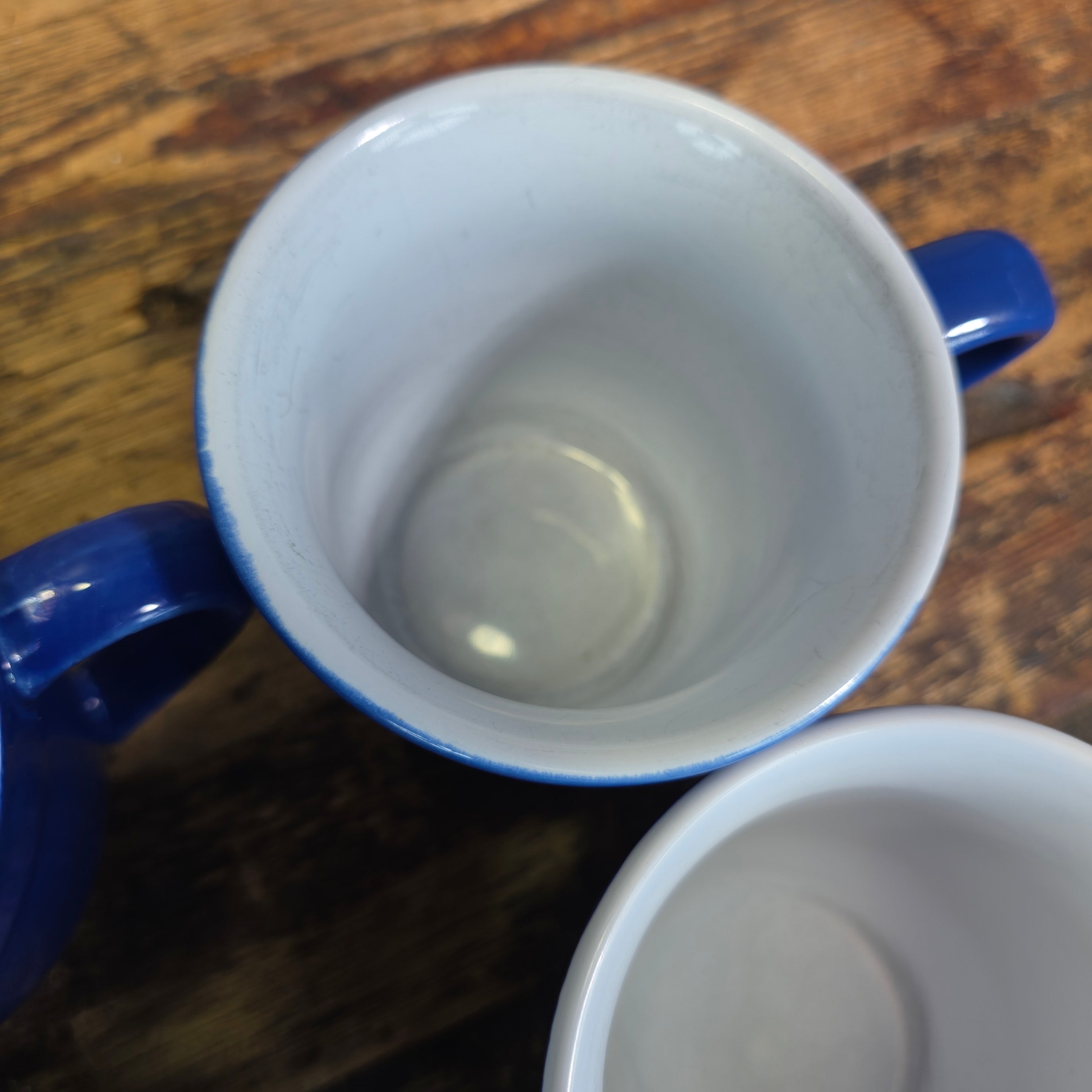 Emile Henry France 8714 Cobalt Blue White Ceramic Coffee Mug Cup Set of 8 AS-IS